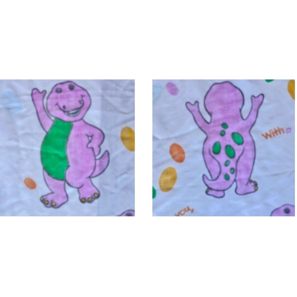 Vintage Vtg 90's Barney Twin Flat Sheet USA Bibb Co 65" L X 42" W Pu Size ONE SIZE - 3 Thumbnail