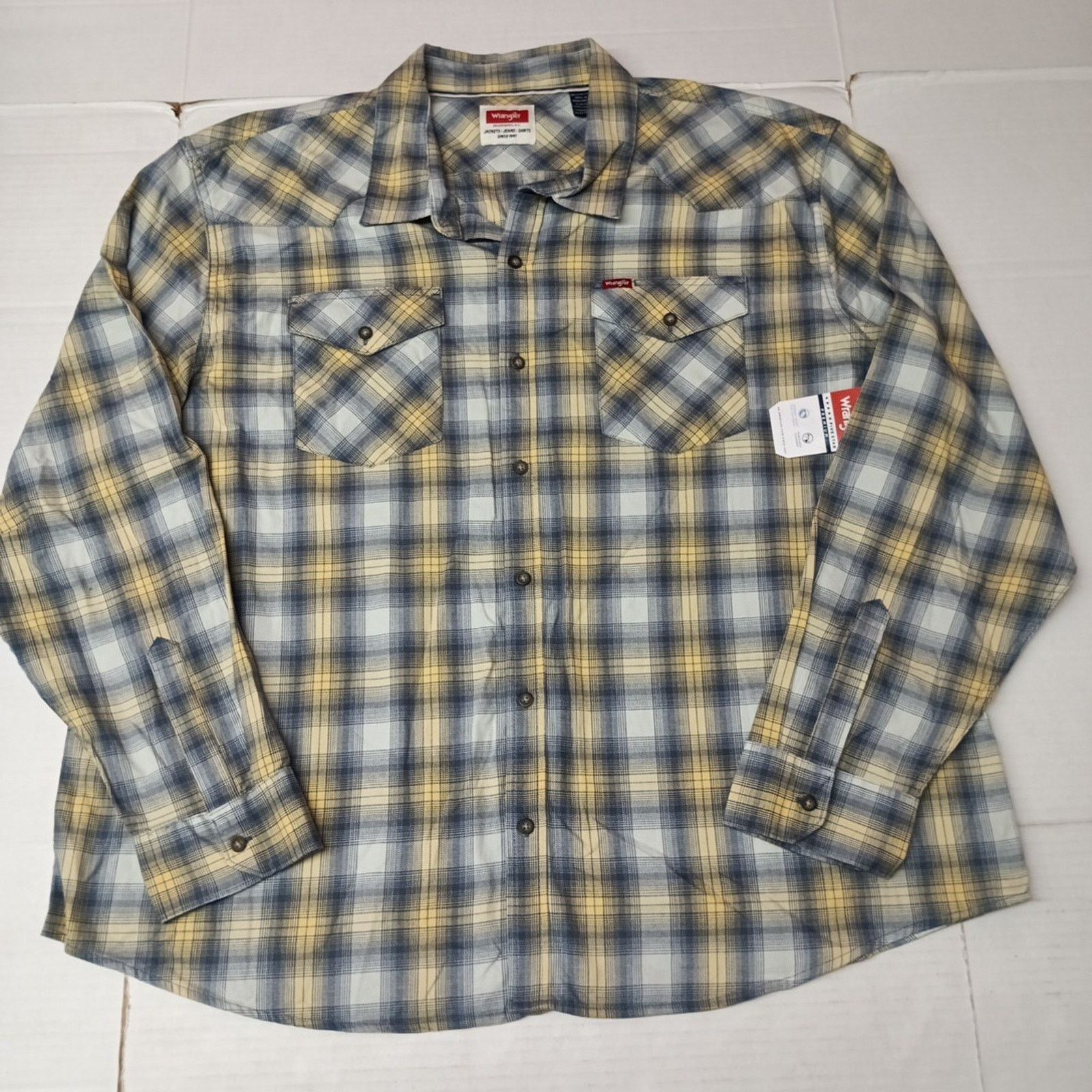 Wrangler Wrangler Cowboy Wash Shirt Men's Size 3XL Blue Yellow Plaid Size US XXL / EU 58 / 5 - 1 Thumbnail