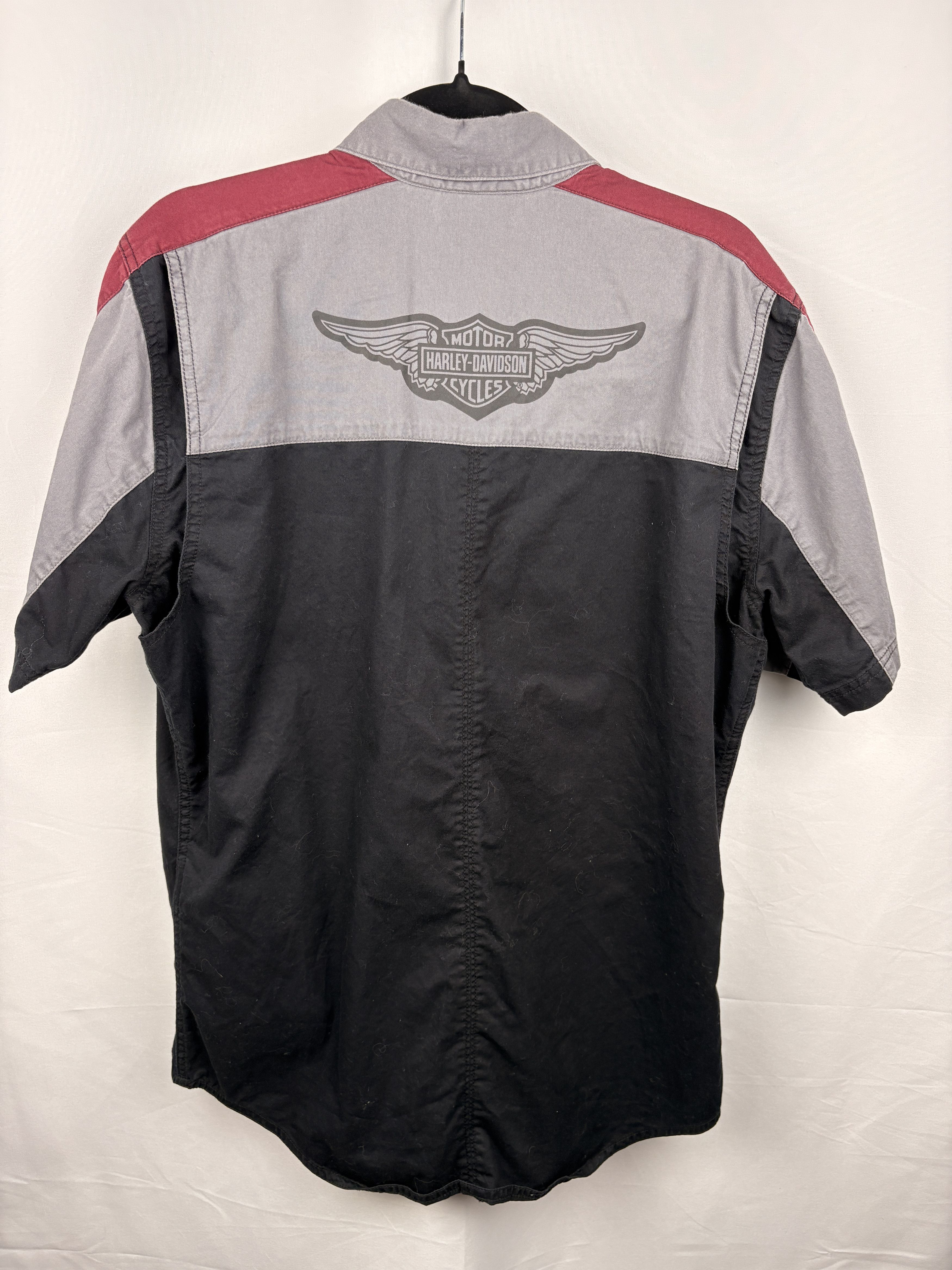 Harley Davidson Men’s Harley-Davidson Colorblock Work Shirt Black Grey Red Size US M / EU 48-50 / 2 - 2 Thumbnail