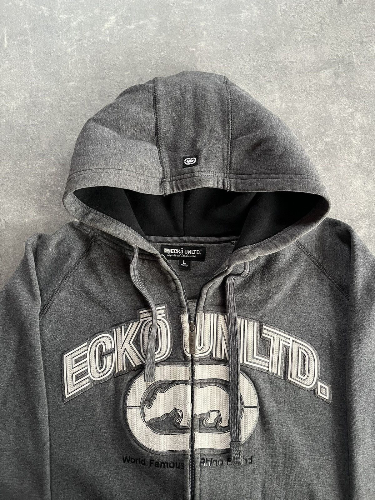 Ecko Unltd. Ecko Unltd. Big Spellout Rhino Logo Baggy Zip Hoodie L XL Size US L / EU 52-54 / 3 - 9 Thumbnail