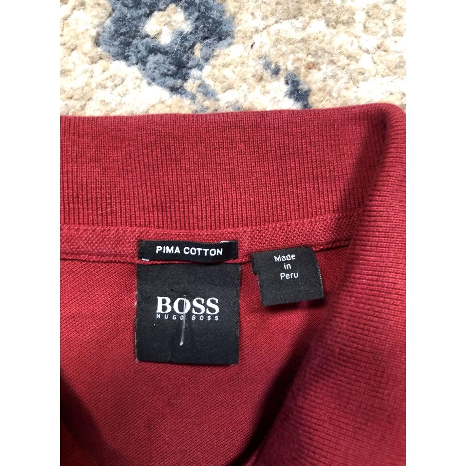 Hugo Boss HUGO BOSS Polo Shirt Mens Large Red Pima Cotton Short Sleeve Embroidered Peru Size US L / EU 52-54 / 3 - 7 Thumbnail