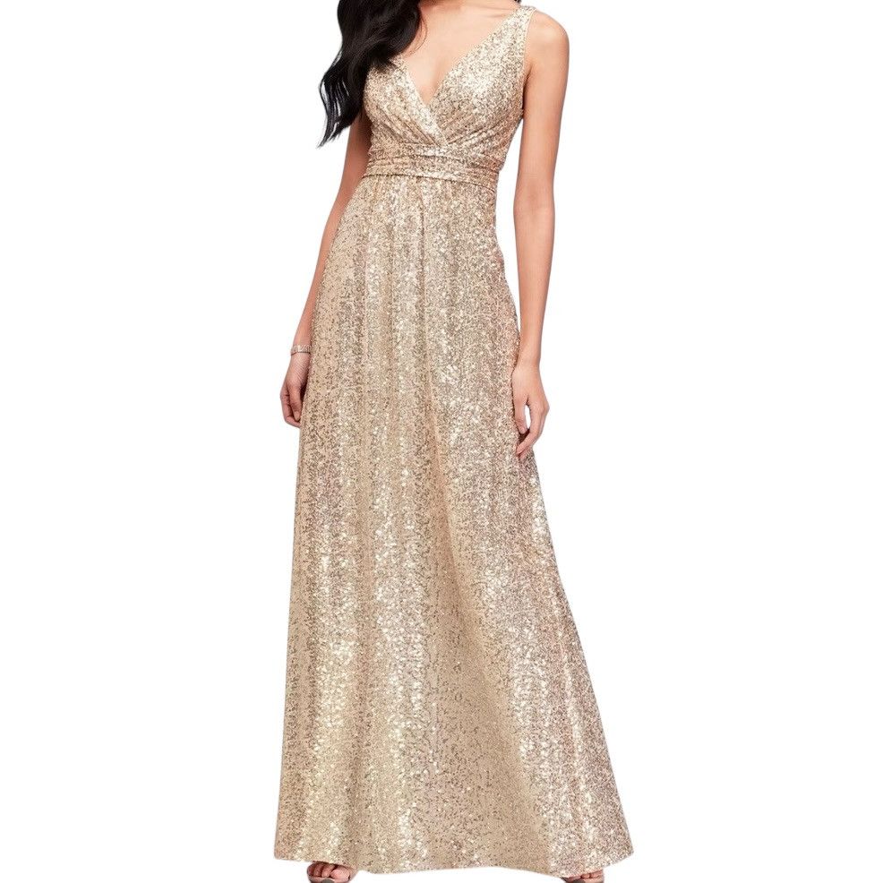 Other David’s bridal sleeveless gold sequined formal gown Size XXL / US 16-18 / IT 52-54 - 1 Thumbnail
