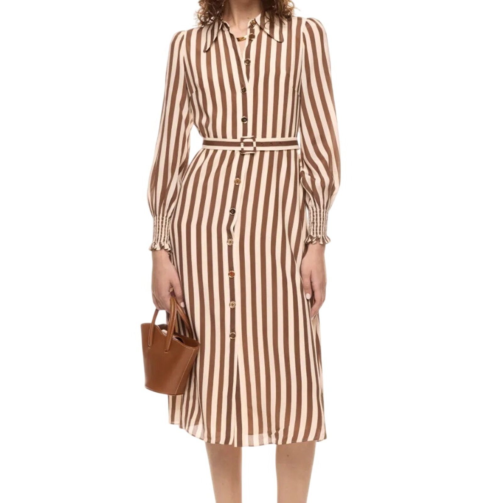 LK Bennett L.K. Bennett Emelia Shirt Dress in Brown/Cream, Size US 6 Size M / US 6-8 / IT 42-44 - 2 Thumbnail