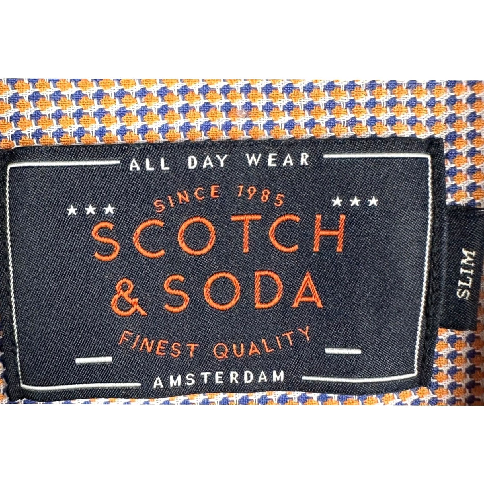 Scotch & Soda Scotch & Soda Shirt Mens Large Orange Blue Button Up Slim Fit Houndstooth Casual Size US L / EU 52-54 / 3 - 4 Thumbnail