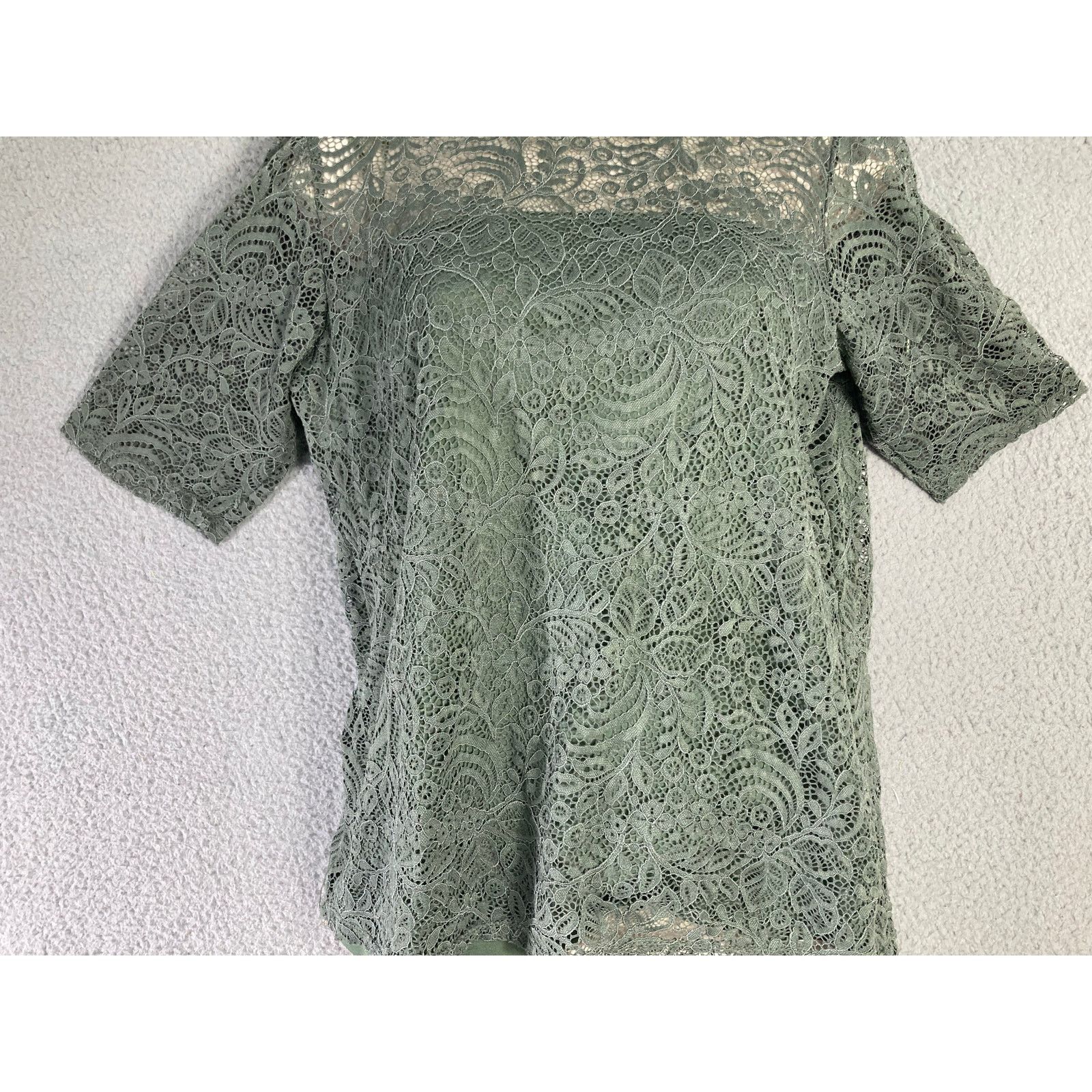 Other Women's M Green Lace Mock Neck Short Sleeve Shirt Tee Size M / US 6-8 / IT 42-44 - 5 Thumbnail