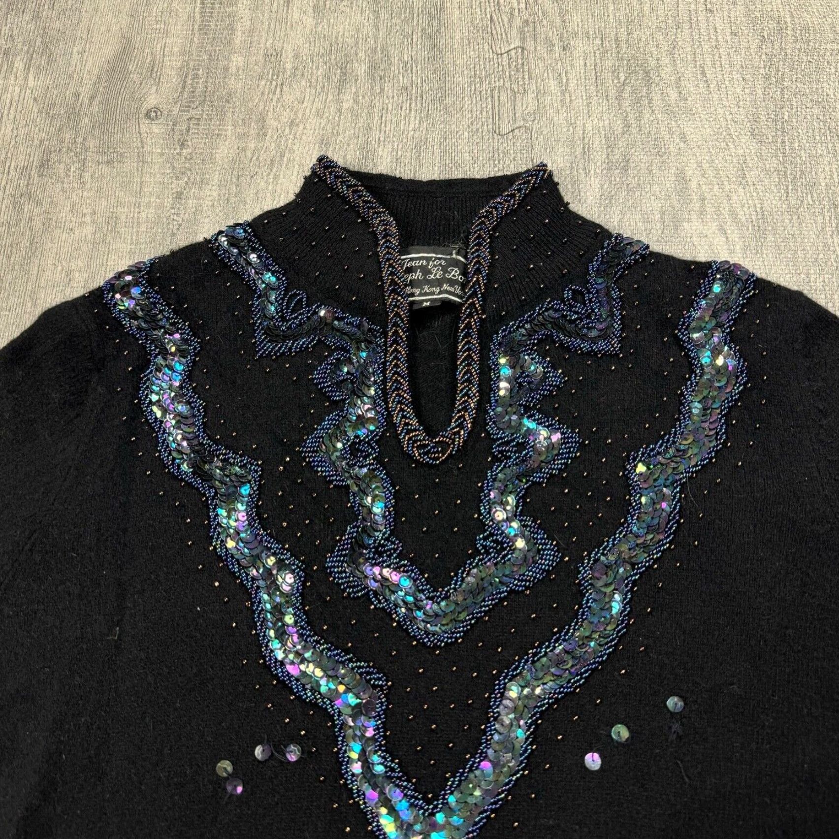 Joseph VINTAGE Jean Joseph Le Bon Beaded Sequin Lambswool Angora Sweater Womens M Black 1980s Eveningwear Size M / US 6-8 / IT 42-44 - 2 Thumbnail