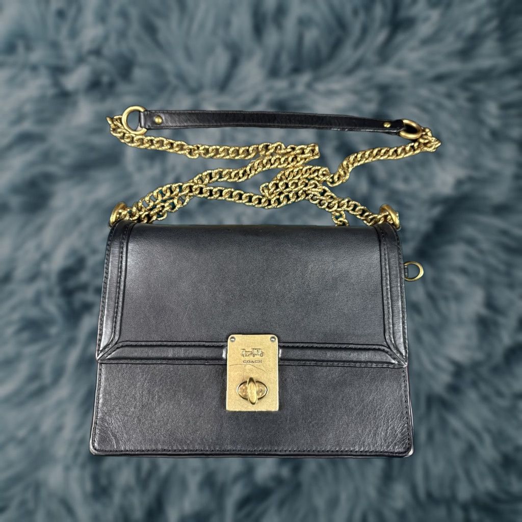Coach Coach Hutton 88342 Chain Shoulder Bag Brass Black Leather Size ONE SIZE - 1 Thumbnail