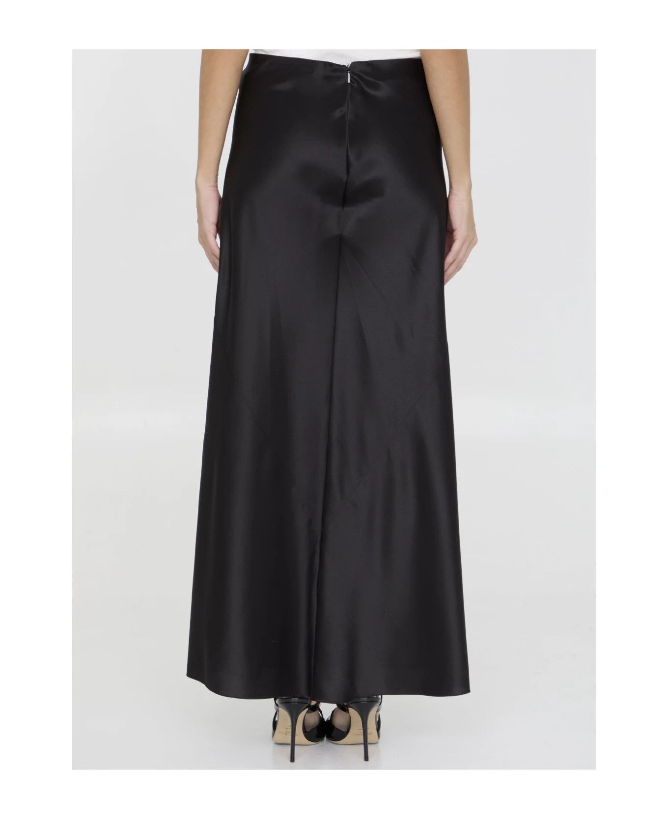 Saint Laurent Paris oc11z0226 783896 Long Skirt in Silk Satin Crepe in Black Size 27" / US 4 / IT 40 - 4 Thumbnail