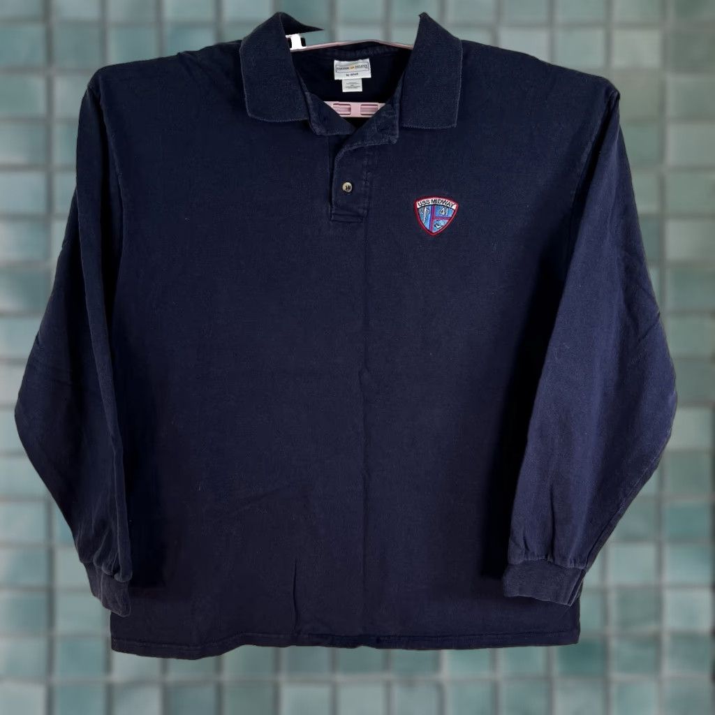 Anvil Vintage Navy Blue USS Midway Embroidered Henley Sweatshirt Adult XL Men’s Nautical Graphic Print Heavyweight Size US XL / EU 56 / 4 - 1 Thumbnail