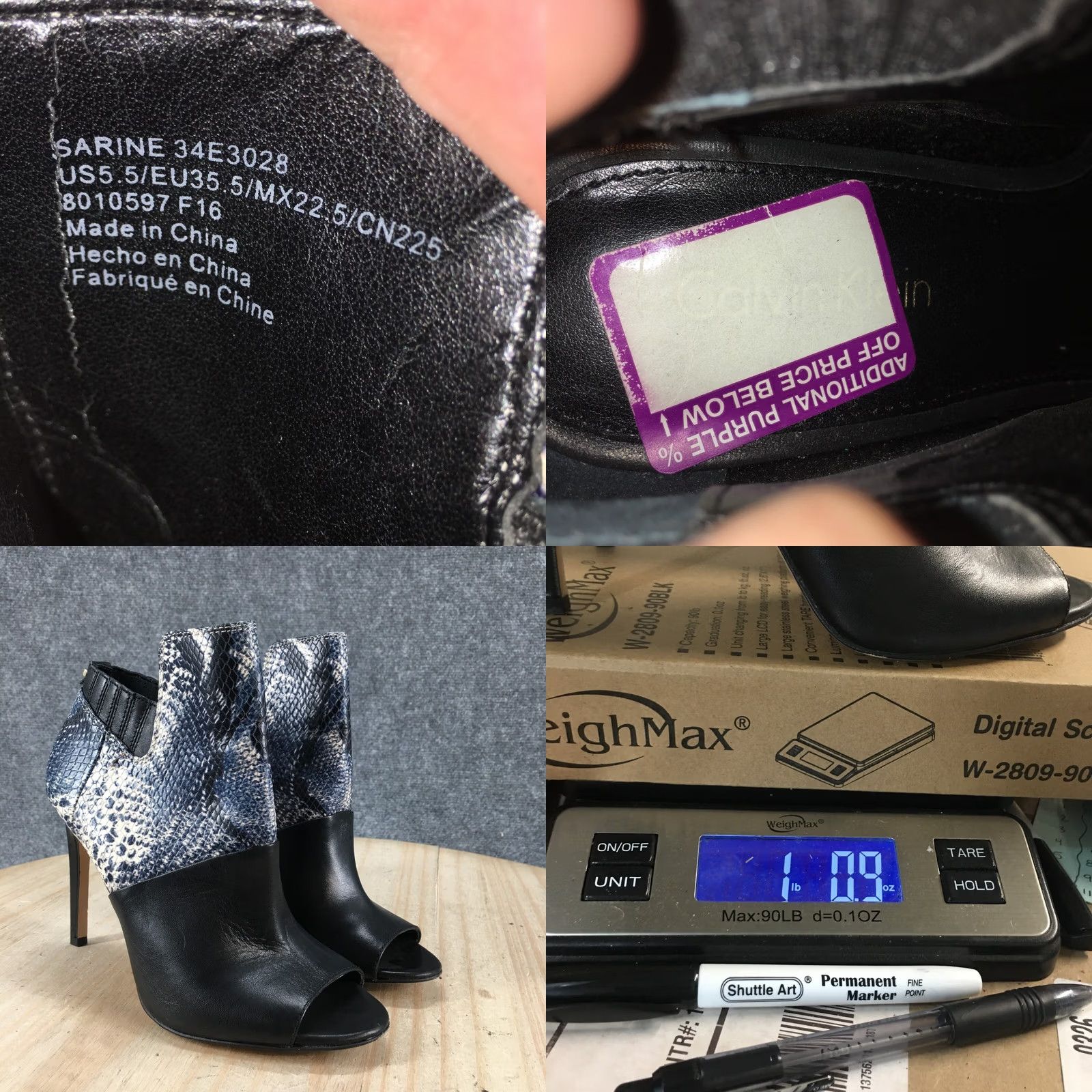 Calvin Klein Calvin Klein Womens Bootie Sarine Peep Toe Stiletto Black Faux Leather 5.5 Size US 6 / IT 36 - 10 Thumbnail