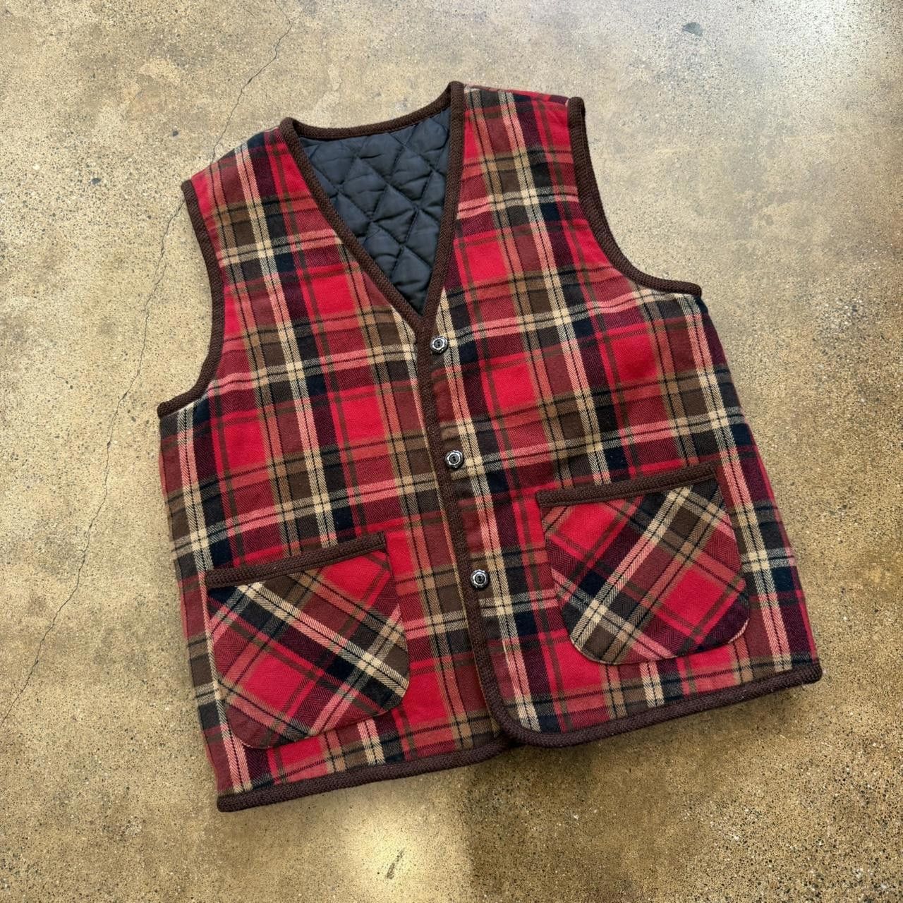 Designer Red Plaid Quilt Vest Size L / US 10 / IT 46 - 2 Thumbnail