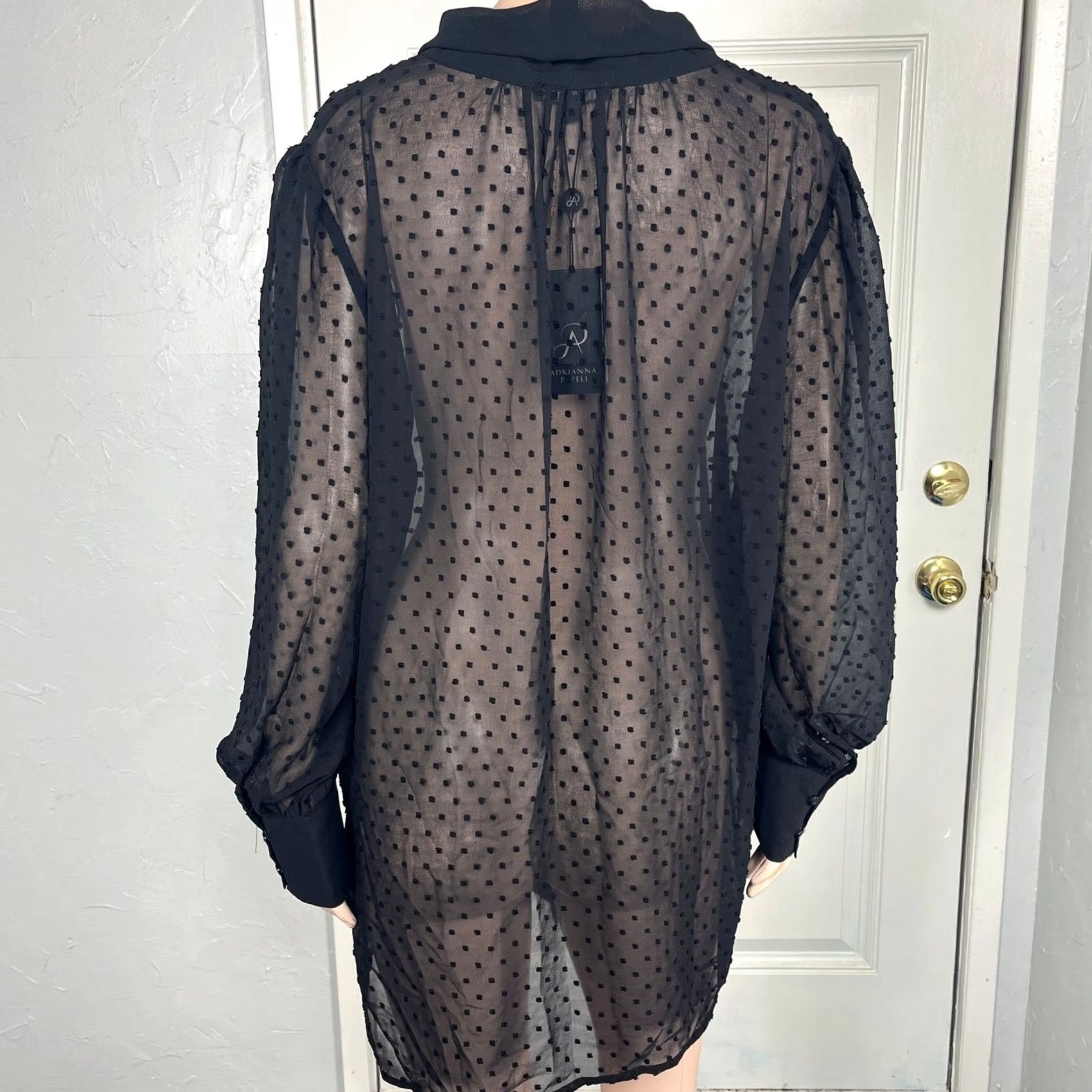 Adrianna Papell Adrianna Papell Blouse Shirt XL Women Long Sleeve Polka Dot Knit Polyester High Neck Casual Size XL / US 12-14 / IT 48-50 - 3 Thumbnail