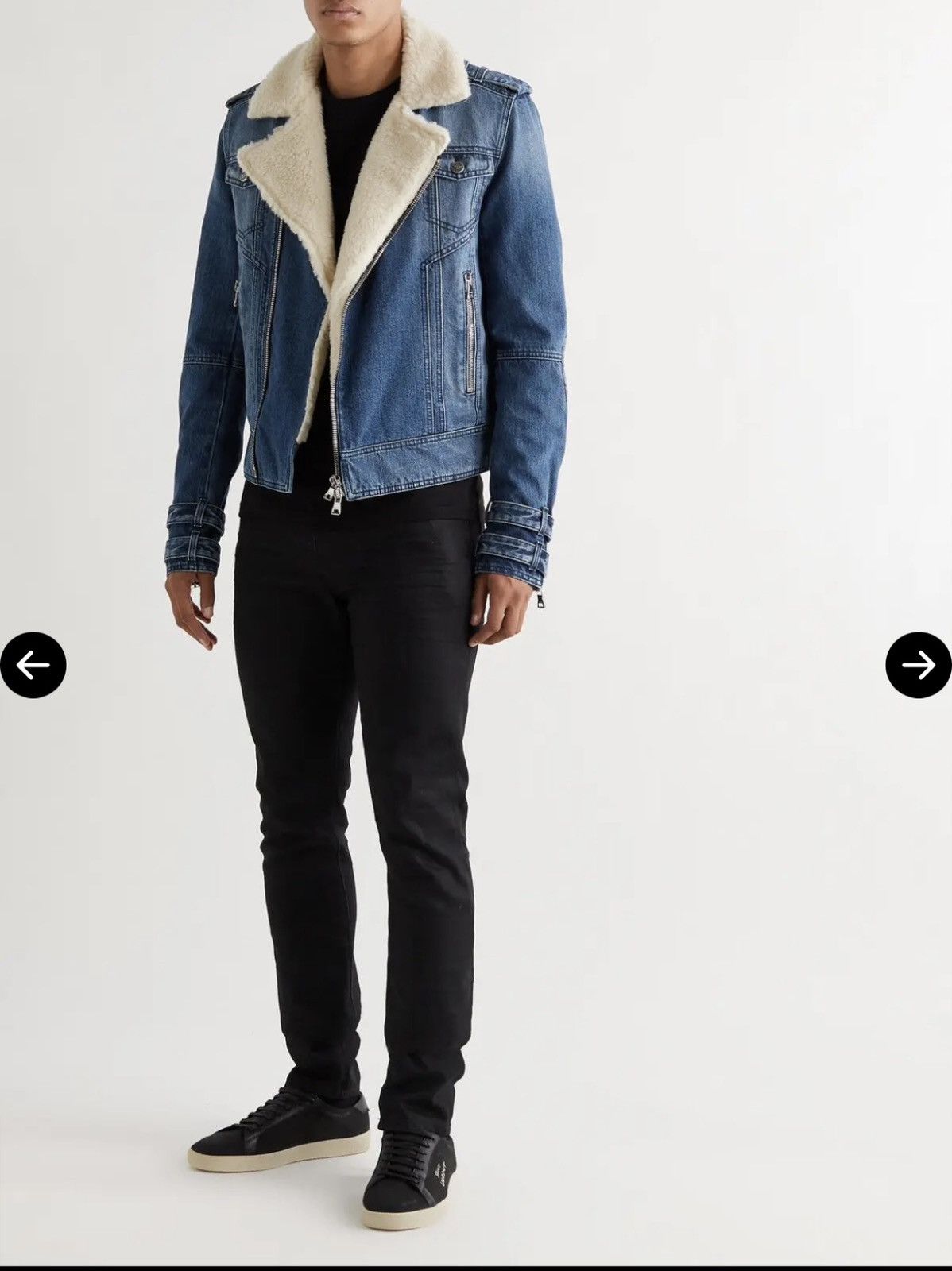 Balmain balmain Faux Shearling-Lined Denim Biker Jacket It 48 Size US M / EU 48-50 / 2 - 2 Thumbnail
