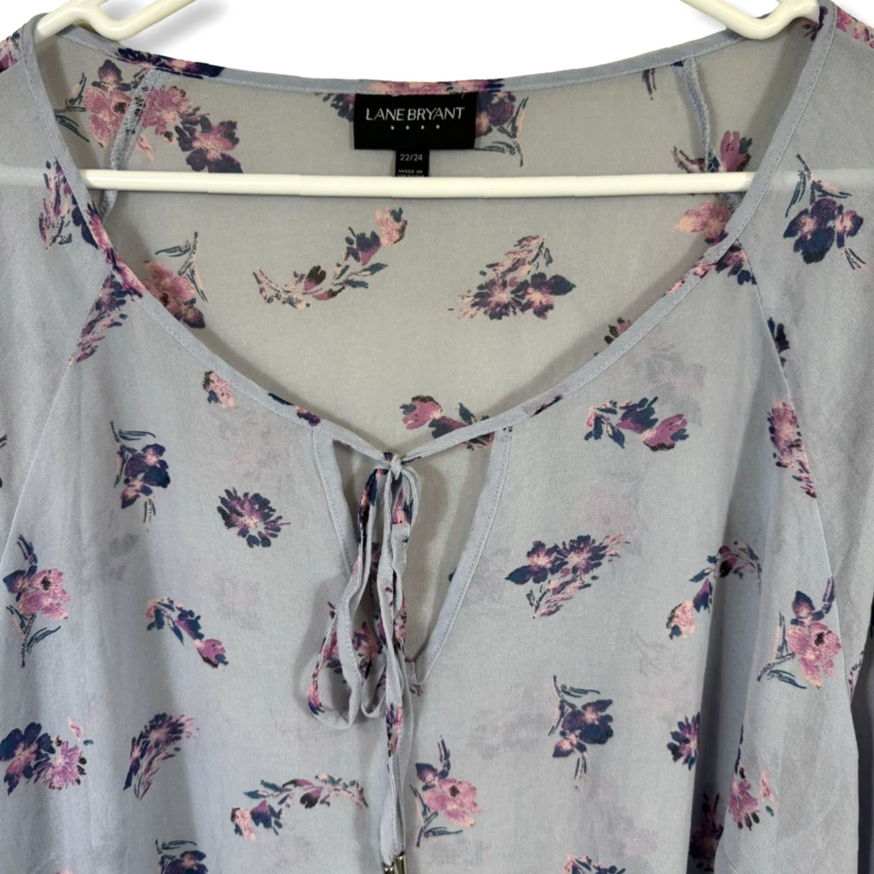 Vintage Lane Bryant Blouse Top Womens Plus Light Blue Floral Sheer Bow Tie 22 Blouse Size 3XL / US 20-22 - 3 Thumbnail