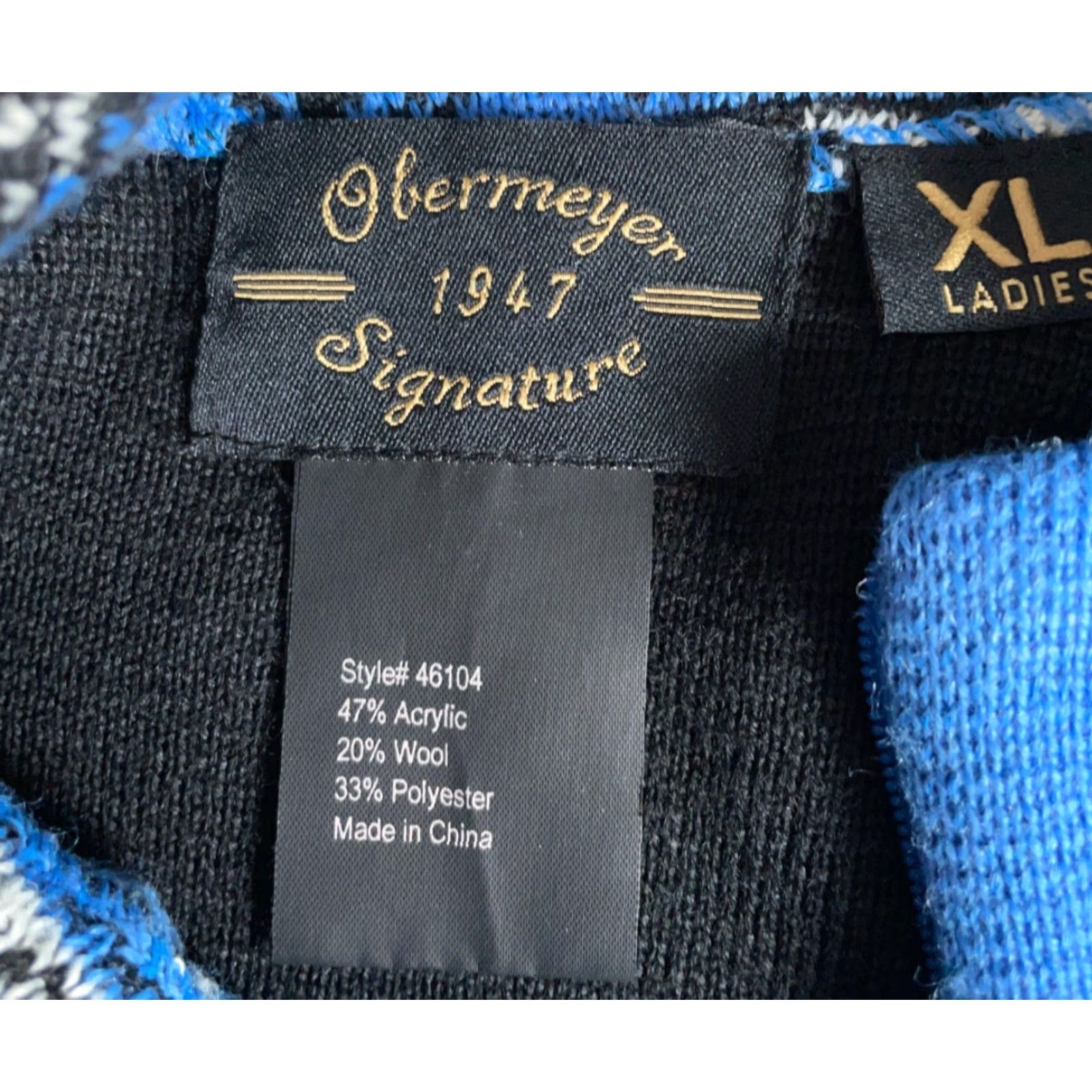 Obermeyer VINTAGE Obermeyer Women's XL Blue Black Panel 1/4 Zip Fair Isle Trim Wool Blend Sweater Pullover Knit Ski Size XL / US 12-14 / IT 48-50 - 3 Thumbnail