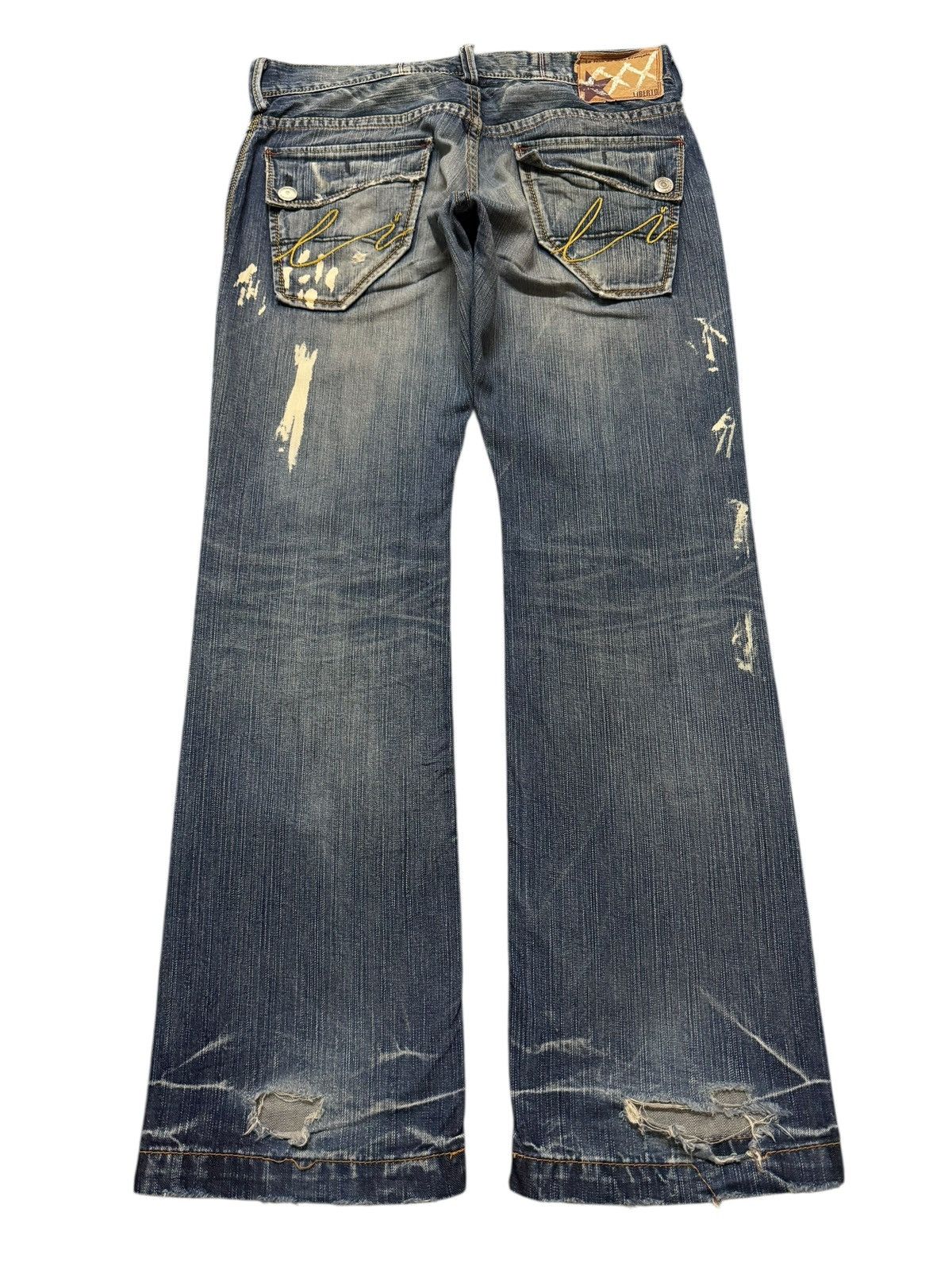 Tornado Mart Vintage 90s Liberto Blue Faded Wash Paint Distress Wide Leg Size US 34 / EU 50 - 2 Thumbnail