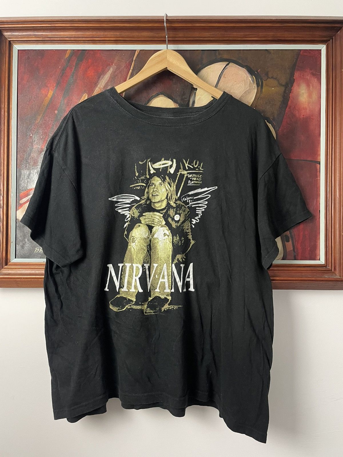Vintage Kurt Cobain Band Tee Nirvana Washed Angel Print Rare