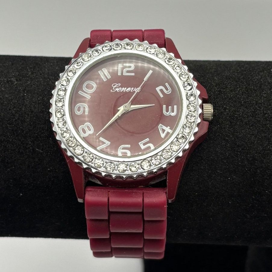 Geneva Silver & Burgundy Men's Watch Size ONE SIZE - 2 Thumbnail