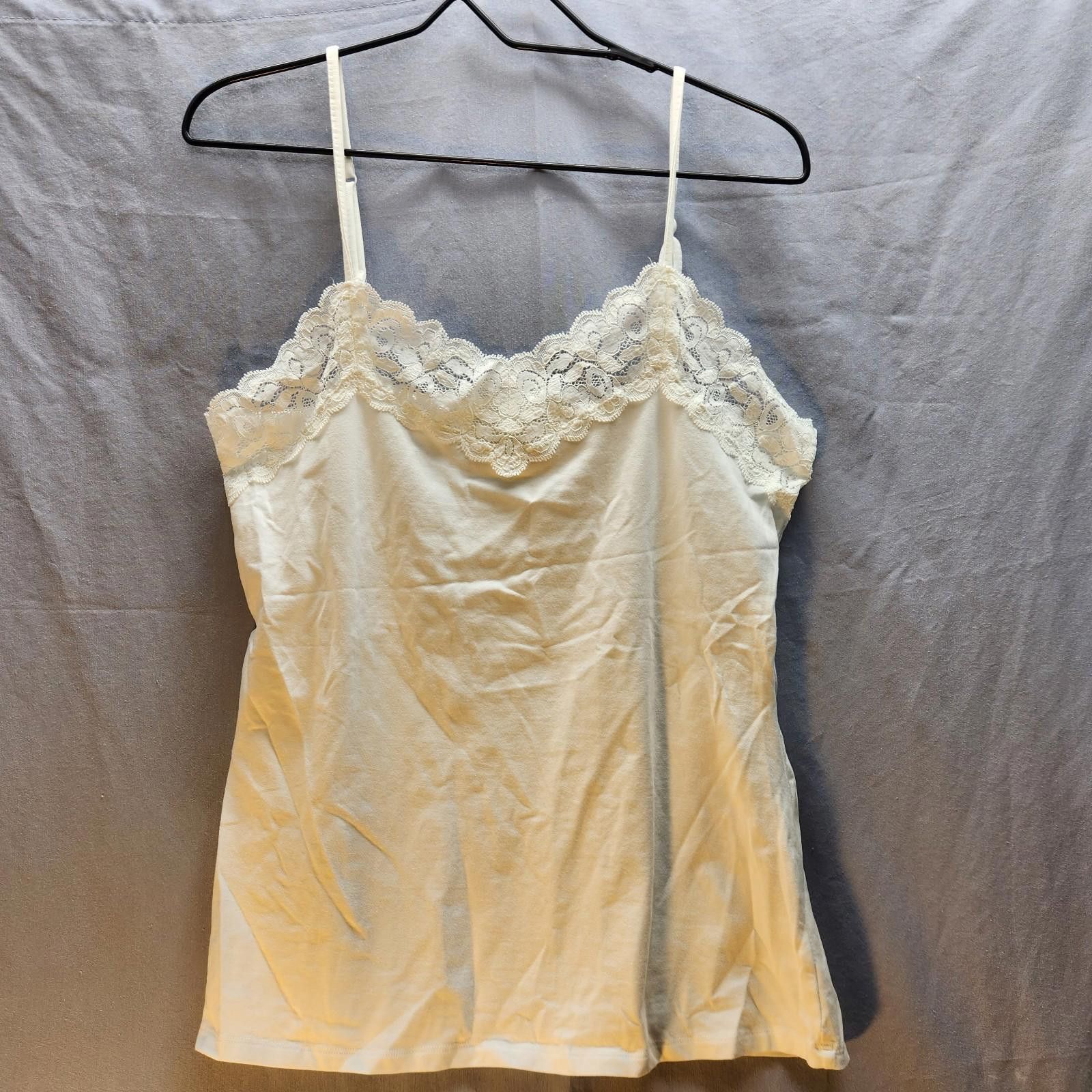 Designer Garnet Hill Lace Accented Cami Tank White Size Large NWOT Size L / US 10 / IT 46 - 1 Thumbnail