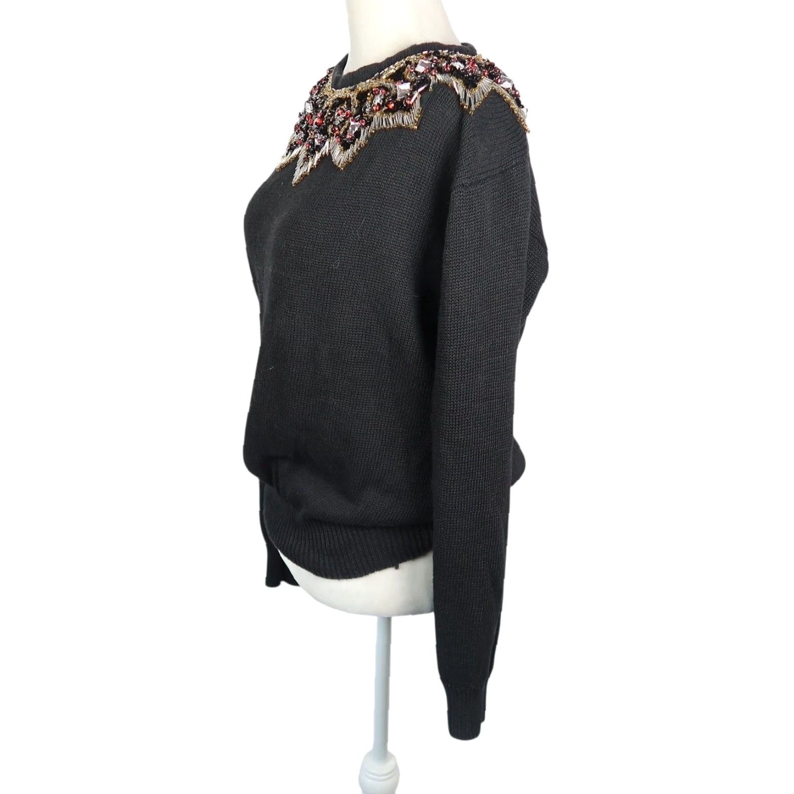Vintage VINTAGE Lindsey Blake Beaded Jewel Pullover Sweater M Black Women Pullover 80s 90s Fall Winter Knit Cotton Ramie Long Sleeve Mens? Size M / US 6-8 / IT 42-44 - 3 Thumbnail