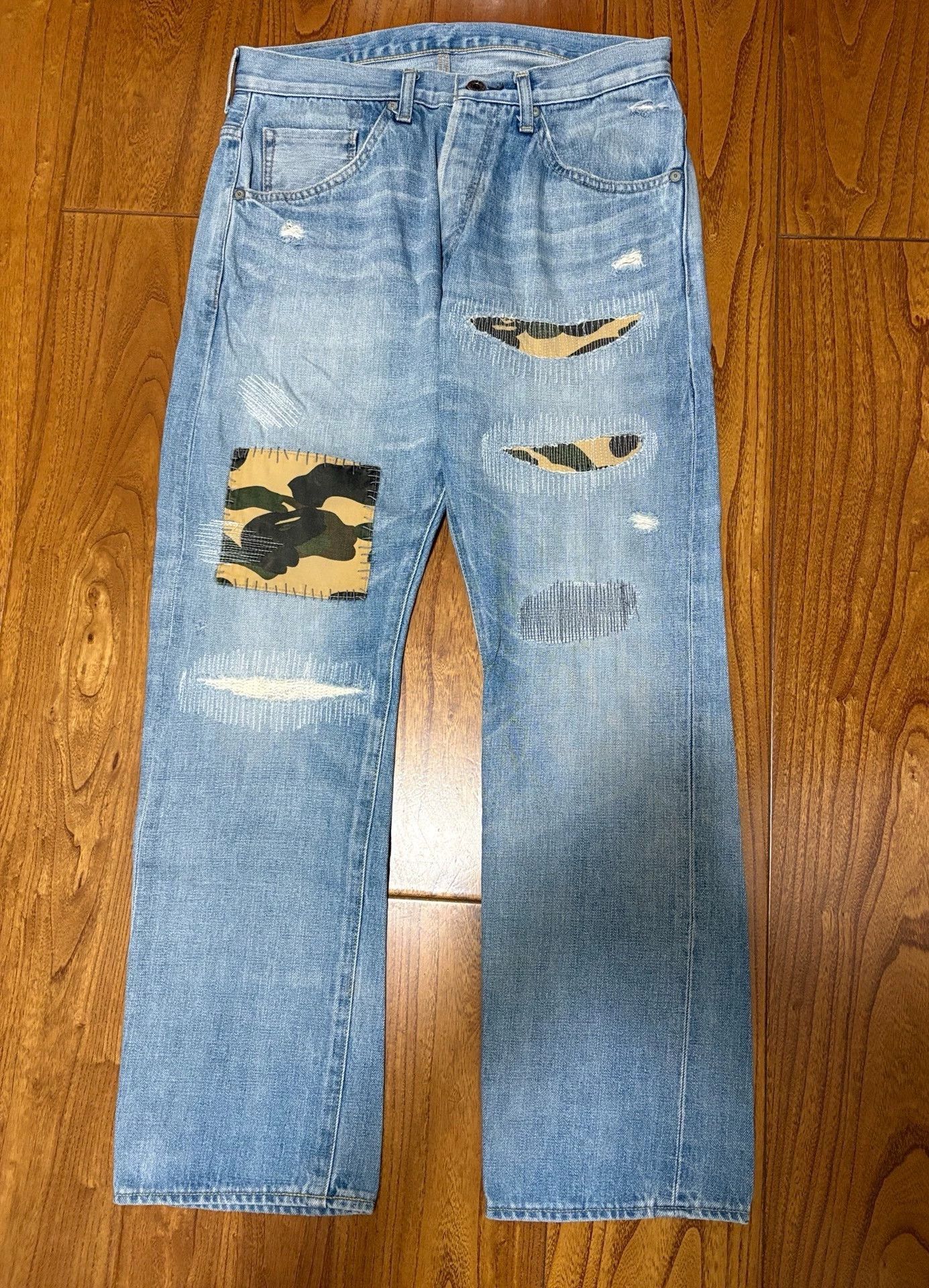 Bape BAPE Yellow Camo Patch Vintage Wash Jeans S Size US 29 - 1 Thumbnail