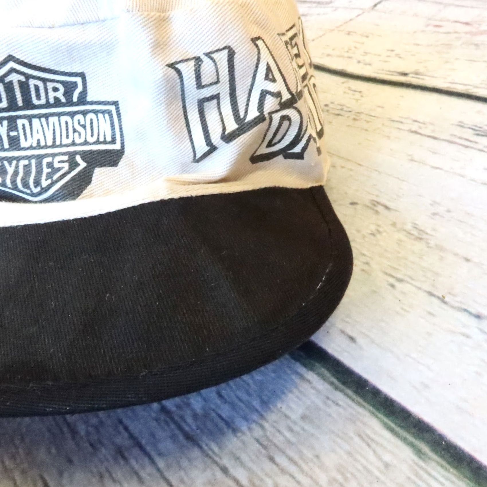 Harley Davidson Vintage Harley-Davidson Hat Cap Men One Size White Pilbox 90s Motorcycles Pencilbox? Size ONE SIZE - 2 Thumbnail