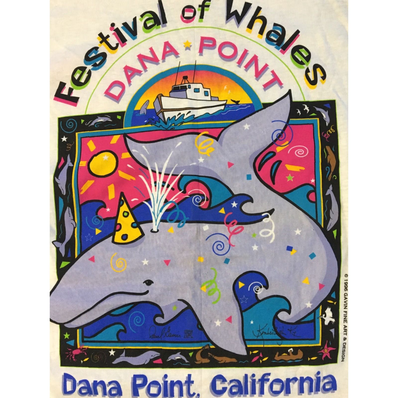 Vintage Vtg 90s Festival Of Whales Shirt XL White USA Nature Ocean Fun Animal Mens T-Shirt Graphic Tee Single Stitch Size US XL / EU 56 / 4 - 3 Thumbnail