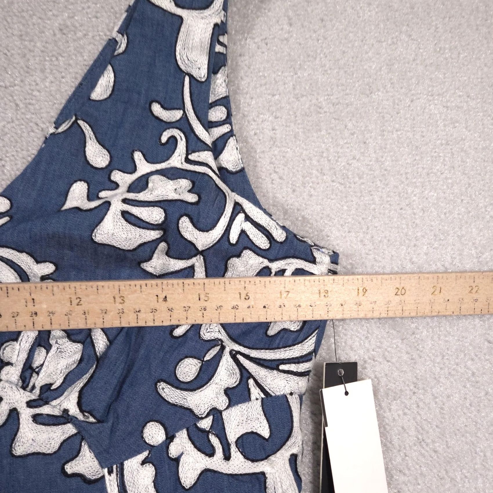 Nicole Miller Nicole Miller Dress Womens 10 Blue White Embroidered Fit & Flare Sleeveless V Neck Dress Size L / US 10 / IT 46 - 7 Thumbnail