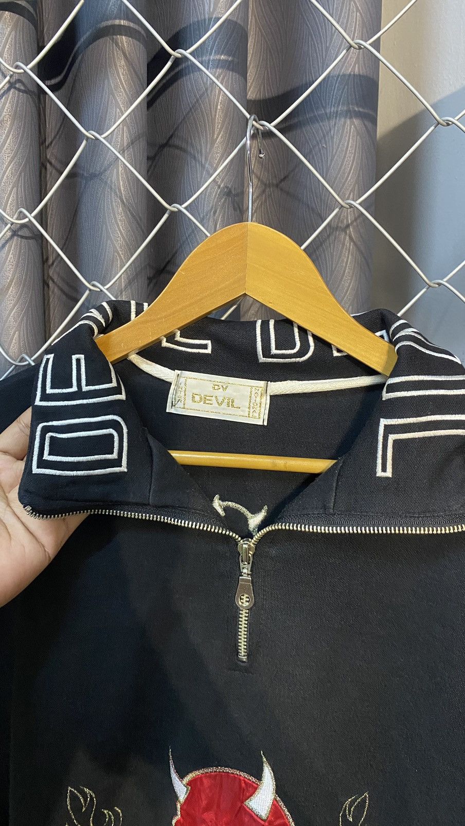 Japanese Brand × Vintage DEVIL HALFZIPPER COTTON BLACK WHITE EMBROIDERY Size US M / EU 48-50 / 2 - 7 Thumbnail