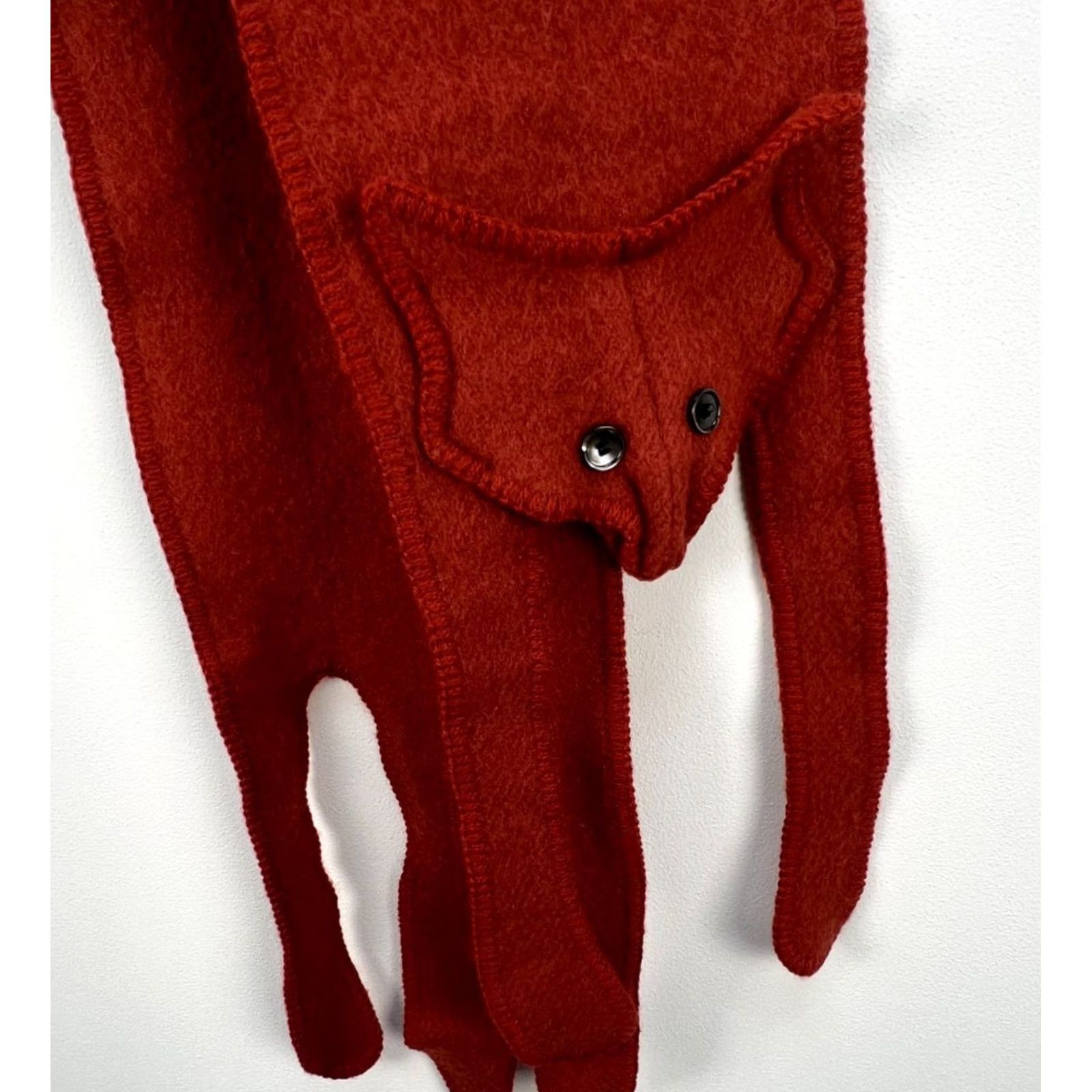 Vintage VINTAGE LILLUNN Scarf Wool Norway Fox Pattern Solid Red Orange Women's Wool Scarf Norway Made in Norway 71x10 inch Size ONE SIZE - 3 Thumbnail