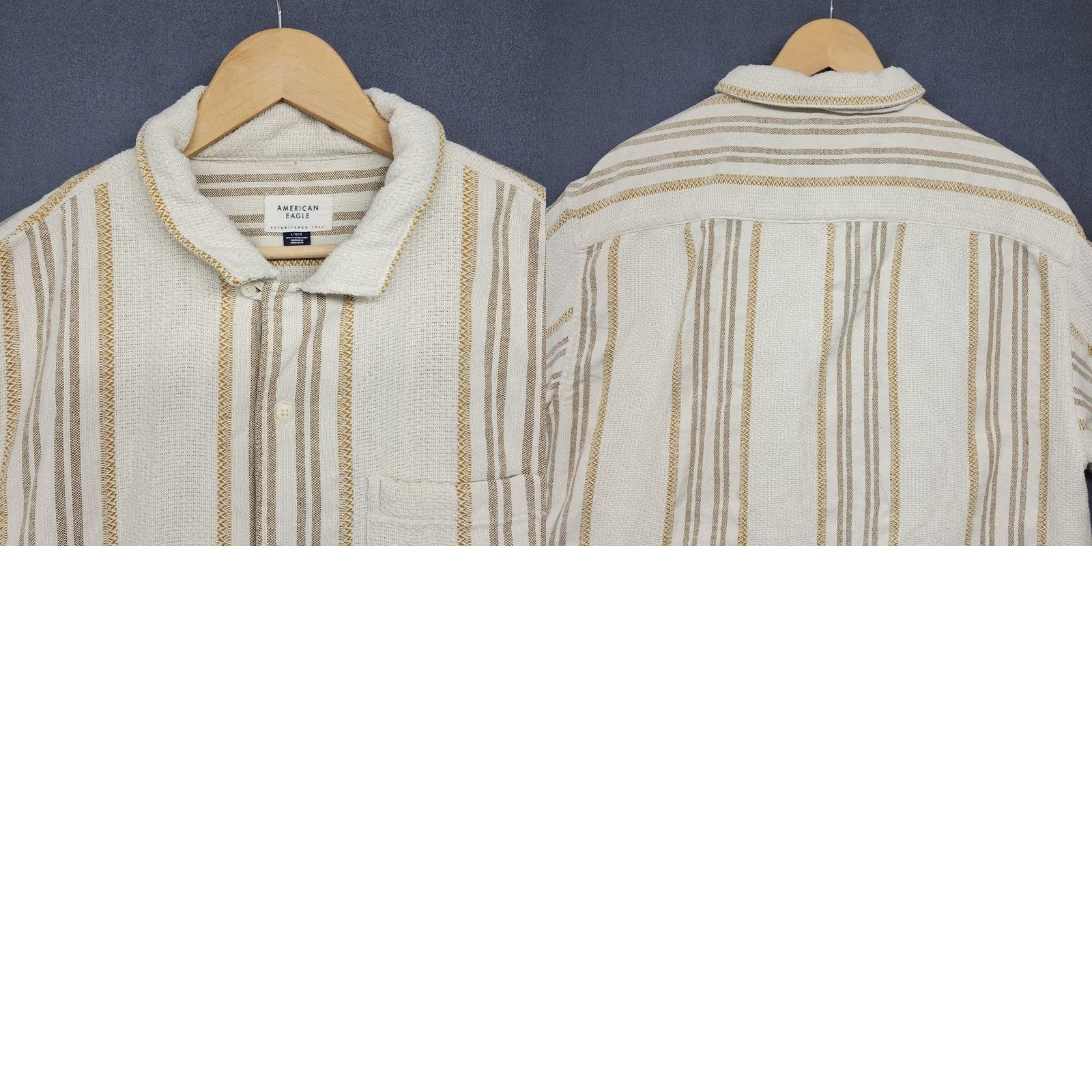 Vintage VINTAGE American Eagle Shirt Mens Large Short Sleeve Button Up Relaxed Heavy Cotton Camp Striped Collared Button-Up Mens Size US L / EU 52-54 / 3 - 8 Thumbnail