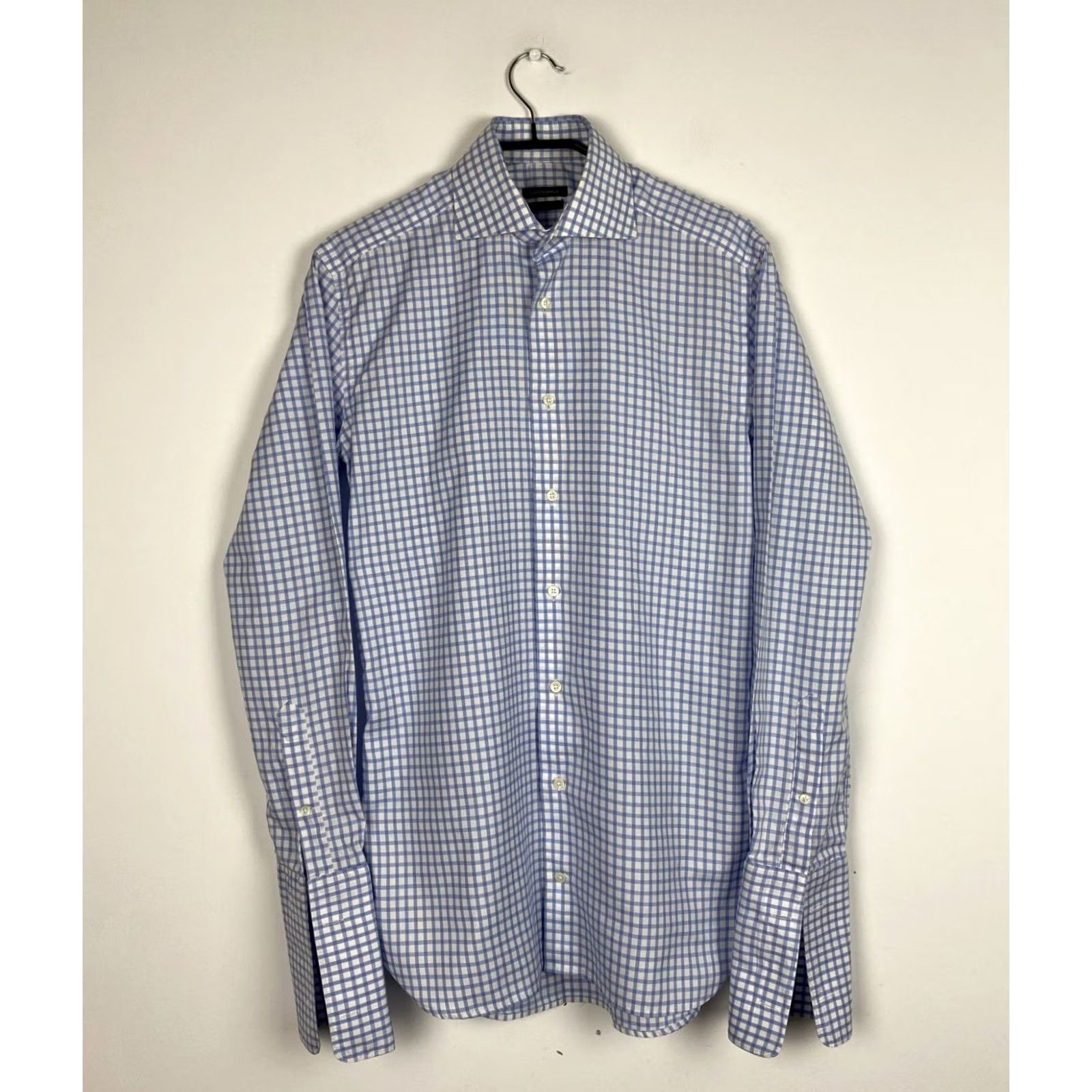 Suitsupply Suitsupply Dress Shirt Men's Blue 37 14 1/2 Cotton Button Cuff French Cuff Check 2 Ply Shirt Size 36R - 2 Thumbnail