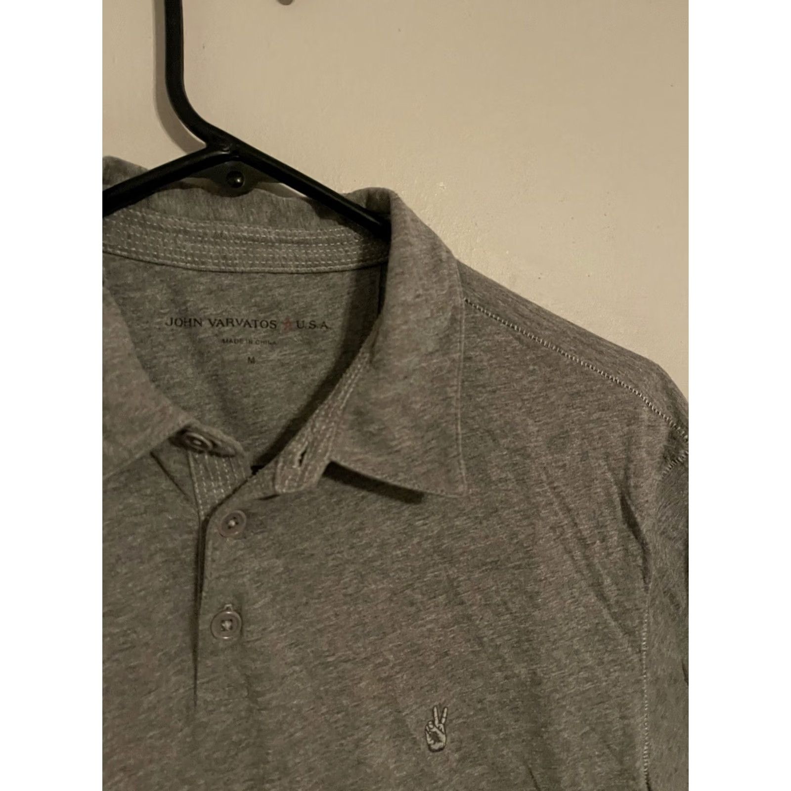 John Varvatos John Varvatos USA Chest Logo Light Gray Cotton Polo Shirt - Men's Medium S/S Size US M / EU 48-50 / 2 - 2 Thumbnail