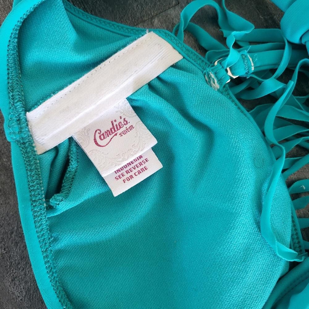 Designer Turquoise Fringed Candie's Bandeau Bikini Top Size ONE SIZE - 3 Thumbnail