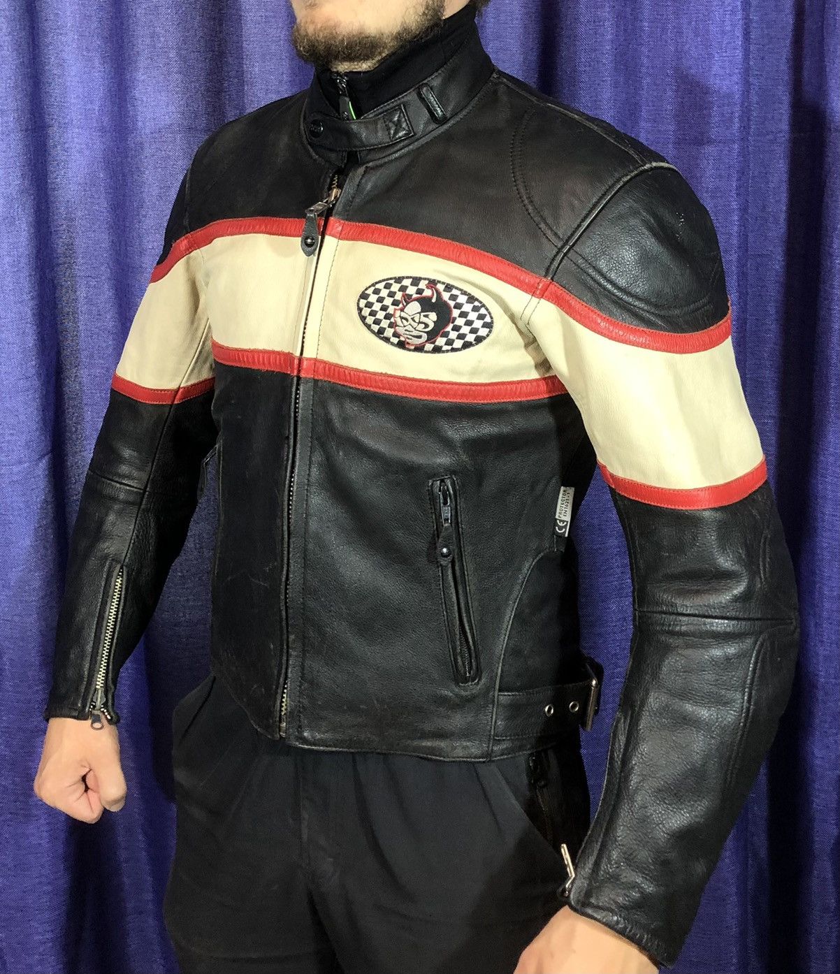 IXS motorcycle Leather Jacket Racing vintage