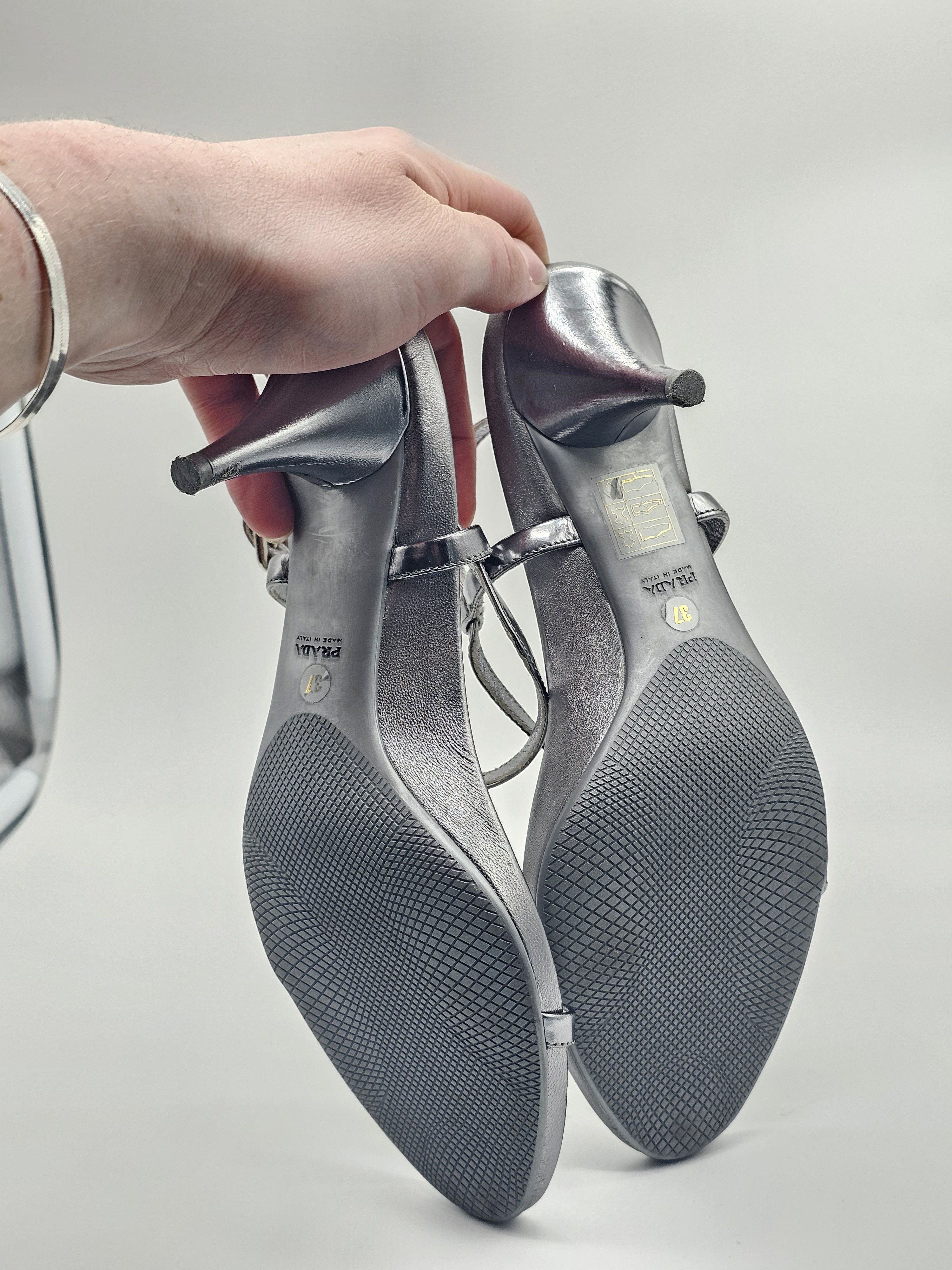 Prada Prada Silver Slingback Sandals Size US 6.5 / IT 36.5 - 5 Thumbnail