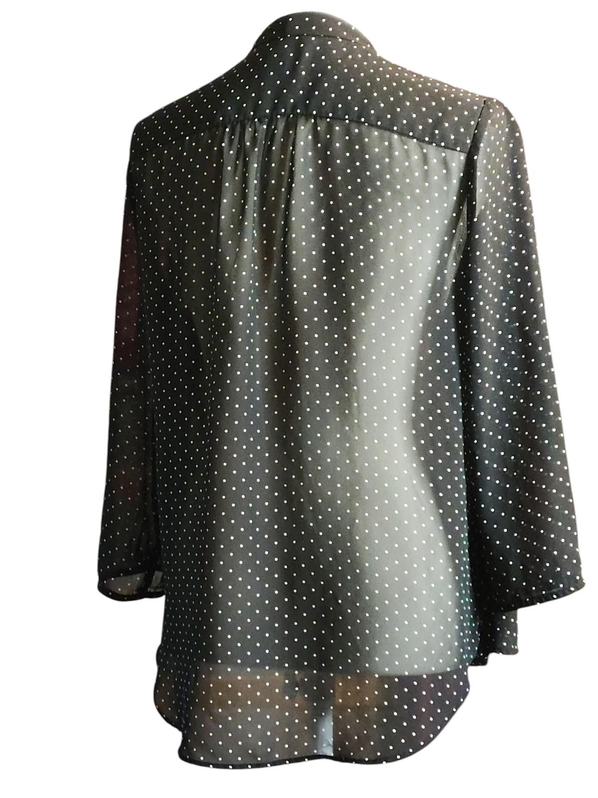 Designer Liz Claiborne Black Polka Dot Women's Wrap Top w 3/4 Sleeves Size M / US 6-8 / IT 42-44 - 6 Thumbnail