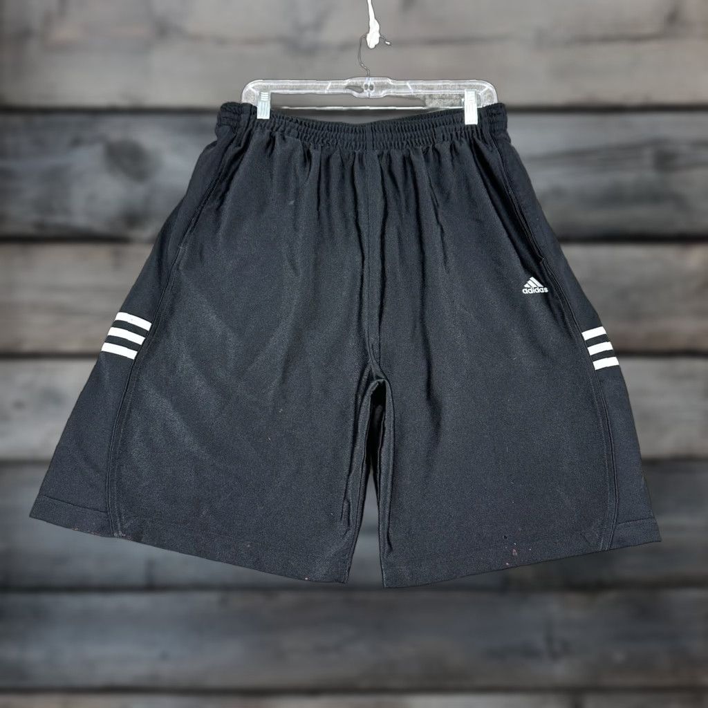 Adidas VINTAGE Adidas Shorts Mens L Black White Basketball Stripe Shiny Swishy Y2K Size US 33 - 1 Thumbnail
