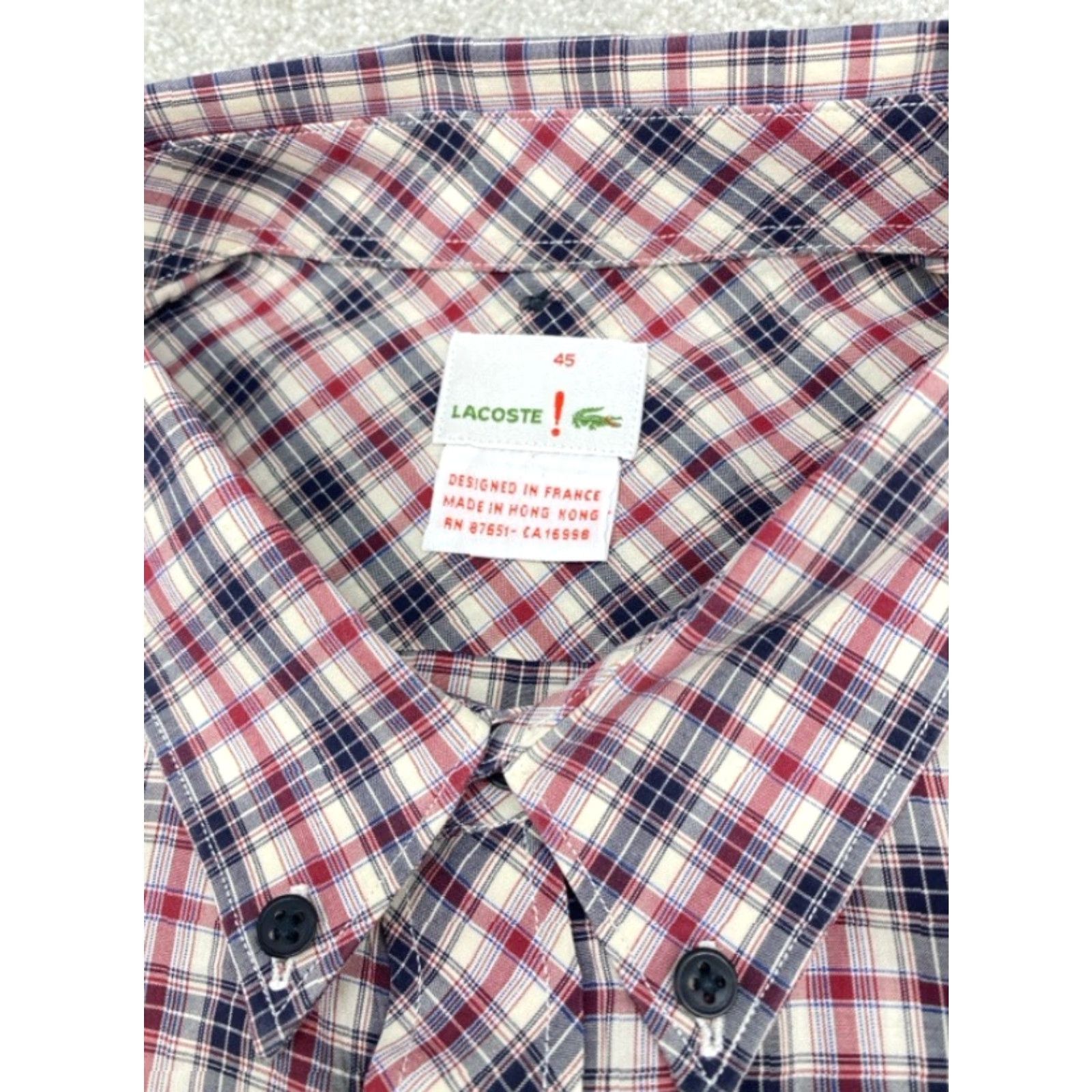 Lacoste VINTAGE Lacoste Shirt Mens 45 XL Long Sleeve Button Up Plaid Made in Hong Kong 5881 Size US XL / EU 56 / 4 - 6 Thumbnail