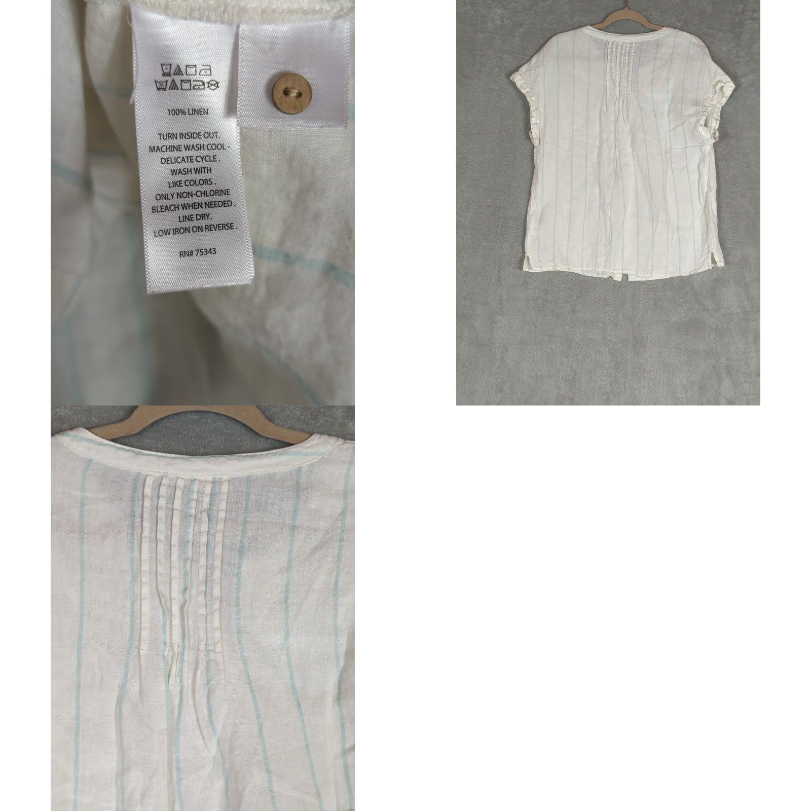 Christian Siriano Christian Siriano New York Women's Blouse White Striped Linen Short Sleeve Sz L Size L / US 10 / IT 46 - 8 Thumbnail