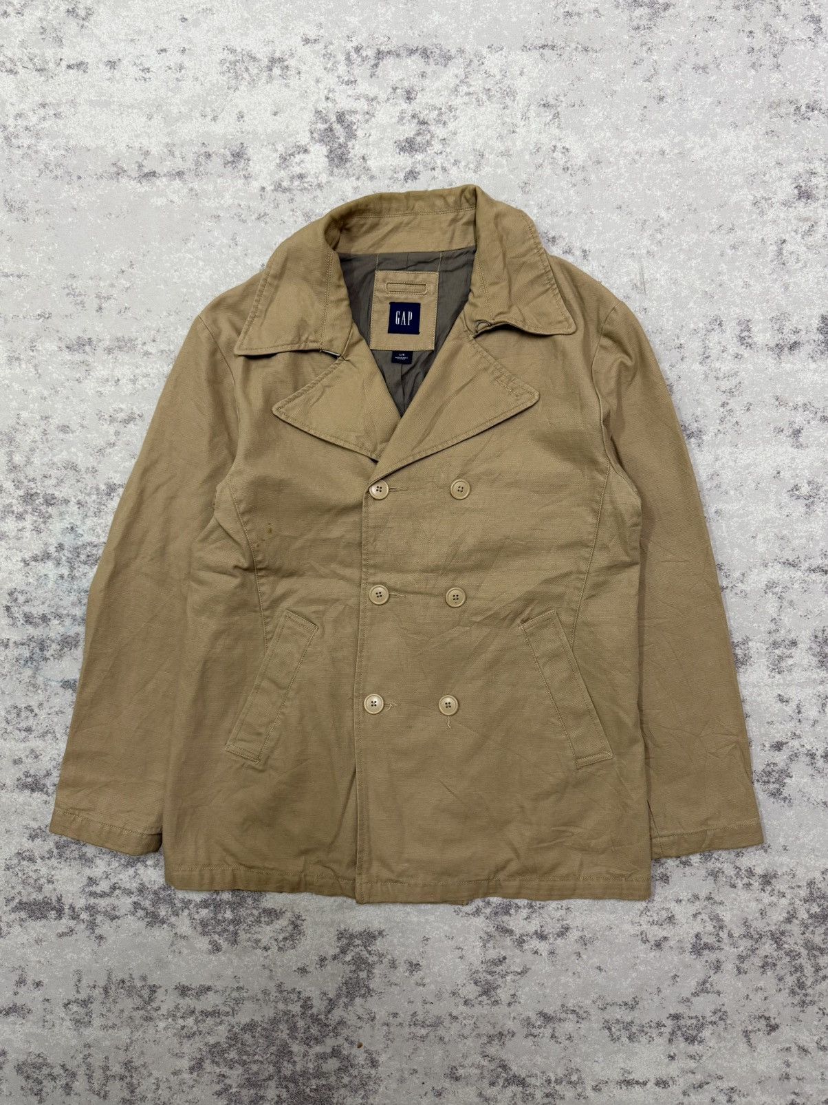 Gap Gap Double Breasted Car Coat Khaki Cotton Blend Jacket Size US L / EU 52-54 / 3 - 3 Thumbnail