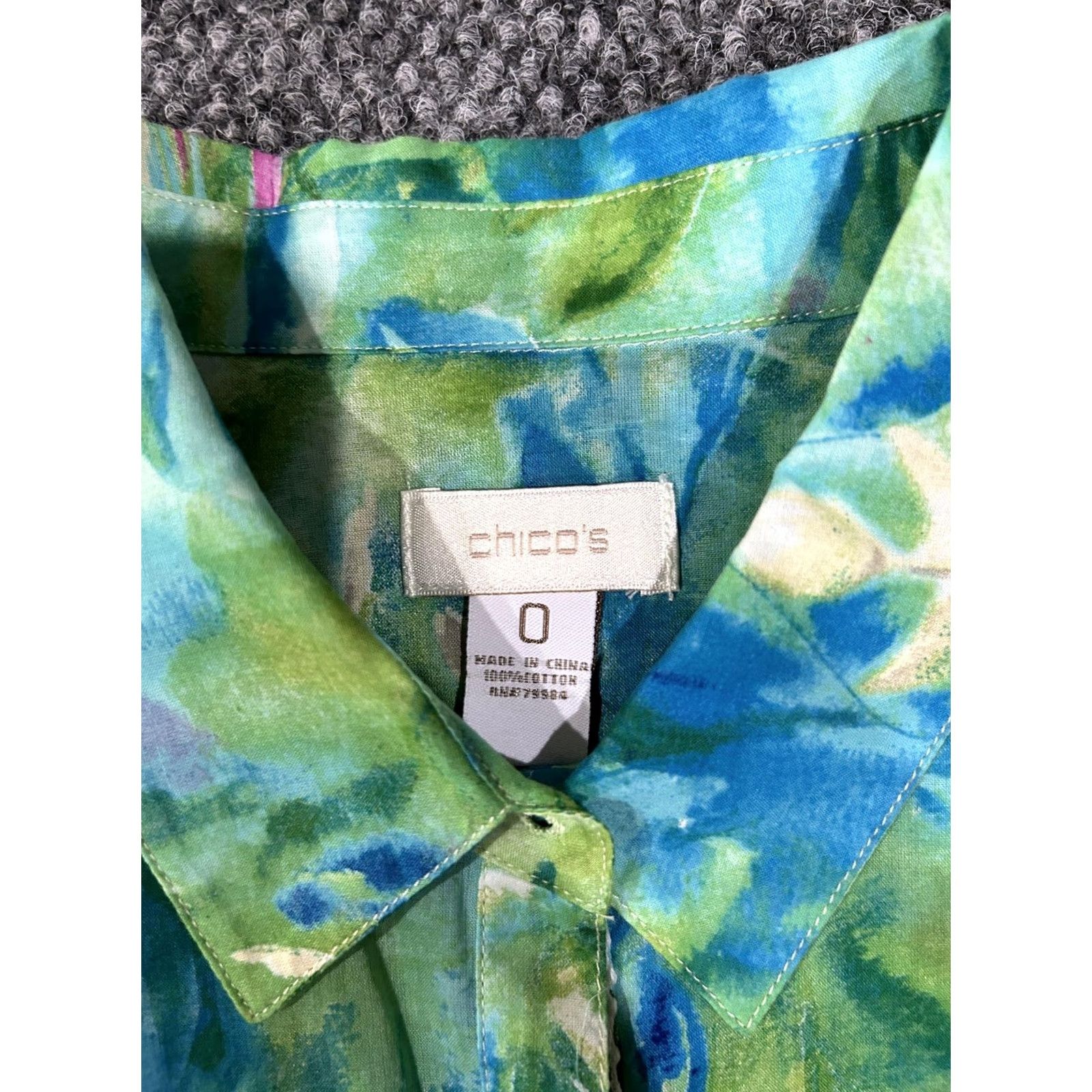 Vintage Chico's Shirt Womens 0 Green Bird Tropical Print Button Front 3/4 Sleeve Top Size XS / US 0-2 / IT 36-38 - 4 Thumbnail