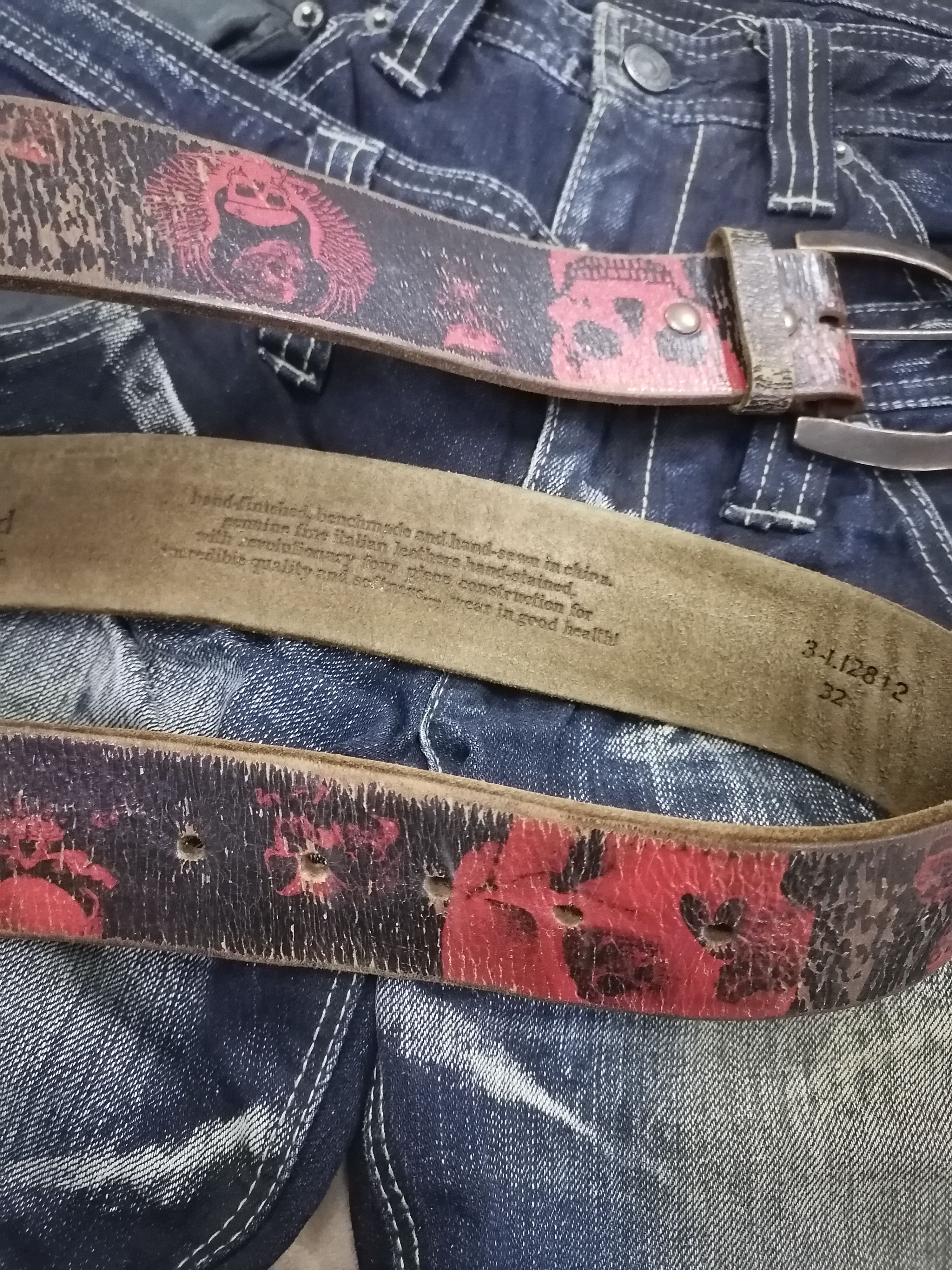 Designer × Genuine Leather Leather Island Designed By Bill Lavin Skull Print Belts Size ONE SIZE - 6 Thumbnail