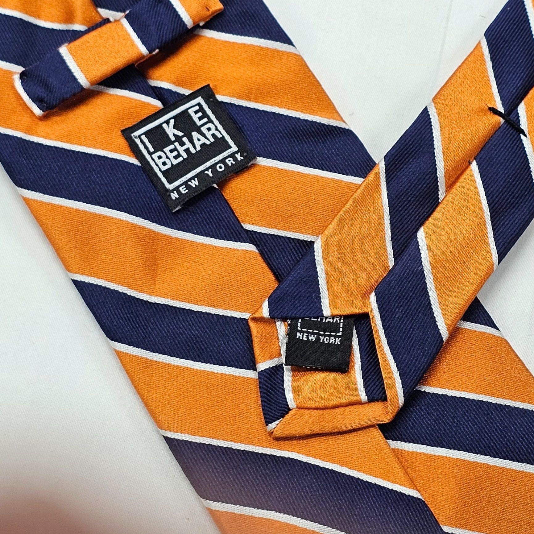 Ike Behar IKE BEHAR Necktie Mens Blue Orange Striped Classic Silk Tie 58.5" X 3.5" Designer Office Handmade USA Mens Size ONE SIZE - 6 Thumbnail