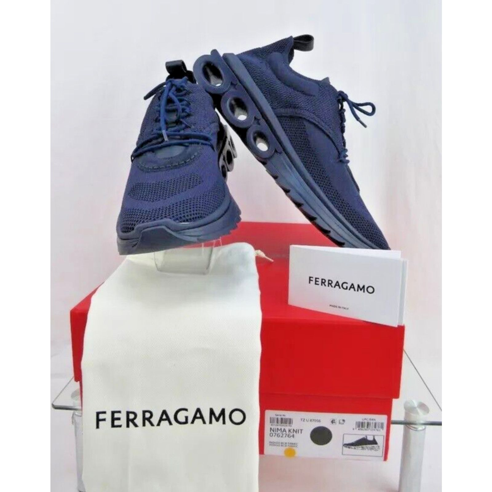 Salvatore Ferragamo DARK BLUE NIMA LEATHER MESH LOGO LOW SNEAKERS US 13 46 ITALY Size US 13 / EU 46 - 15 Thumbnail