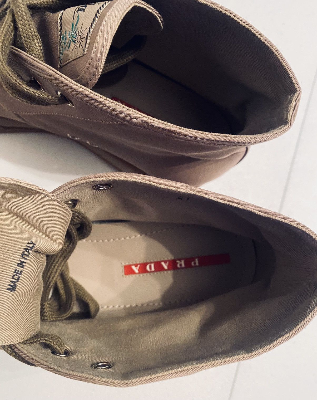 Prada Prada 🇮🇹 Khaki Denim Dipped Toe Techno Sneakers 7.5 US NEW Size US 7.5 / EU 40-41 - 12 Thumbnail