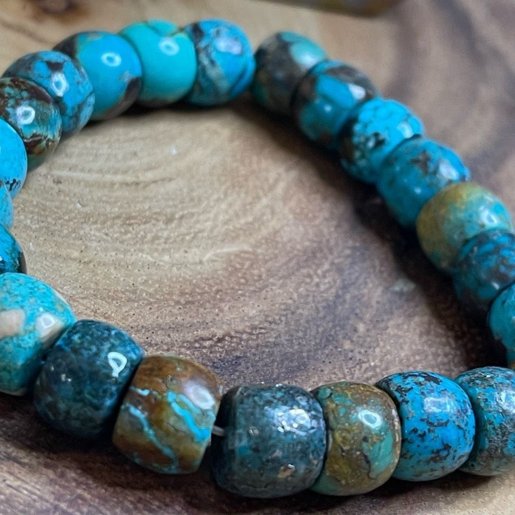 Other Turquoise beaded stretch bracelet ONE NEW reiki meditation crystal healing 9mm barrel beads Size ONE SIZE - 7 Thumbnail