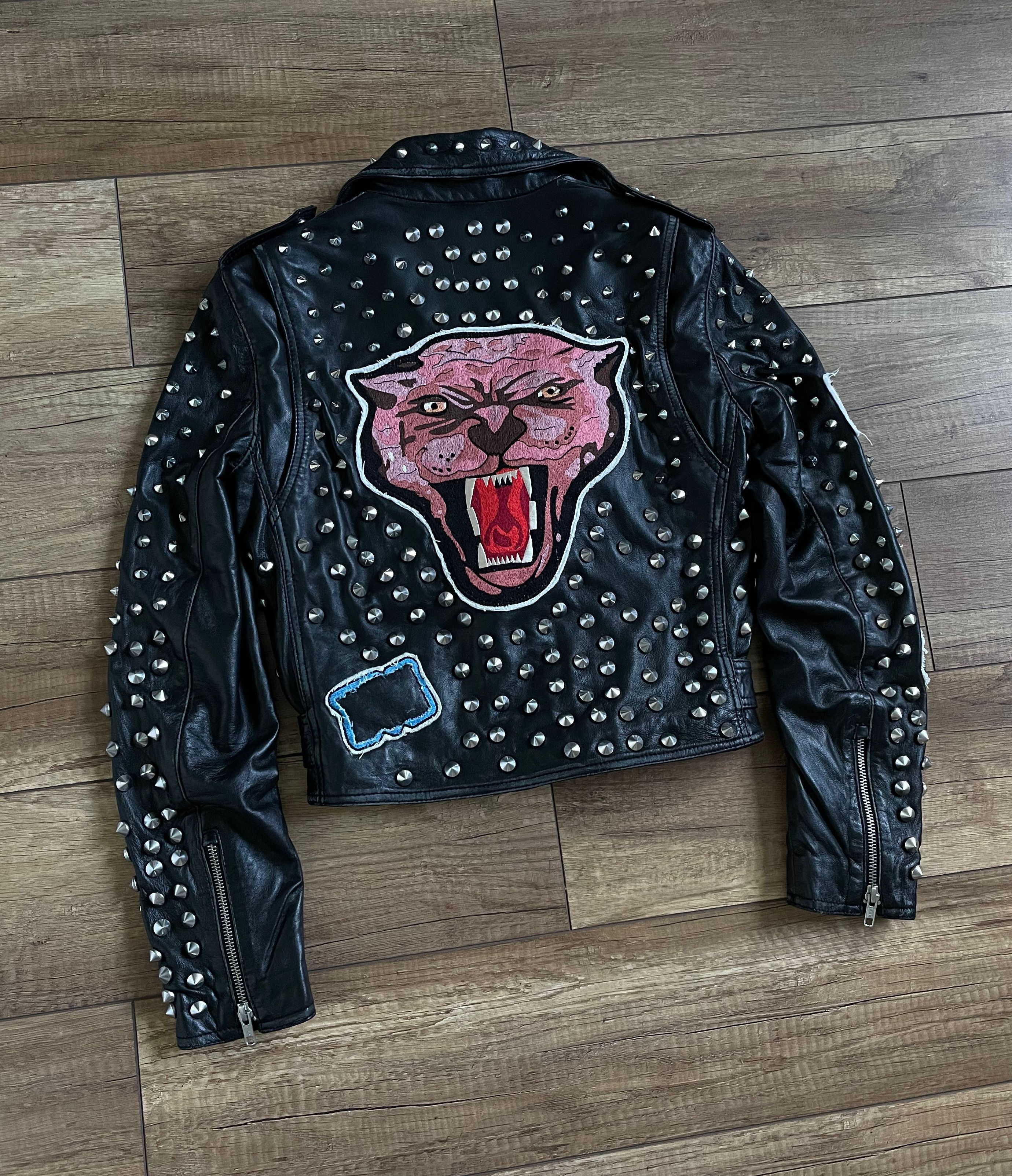 Zara Rare Zara Black Leather Studded Patchwork Biker Jacket Size S / US 4 / IT 40 - 1 Thumbnail