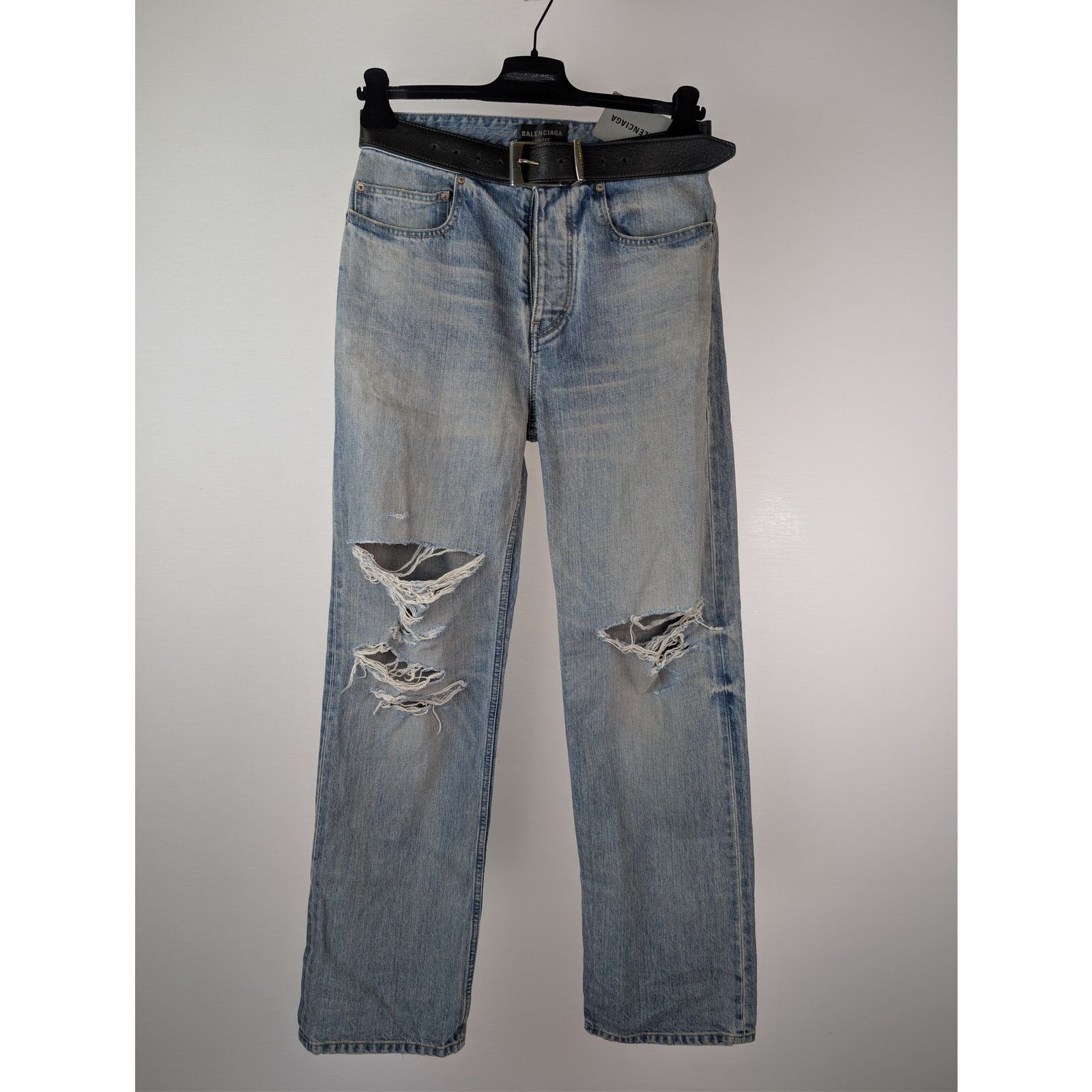 Balenciaga o1rshd1 Organic Selvedge Denim Integrated Belt Pants Size US 30 / EU 46 - 1 Thumbnail