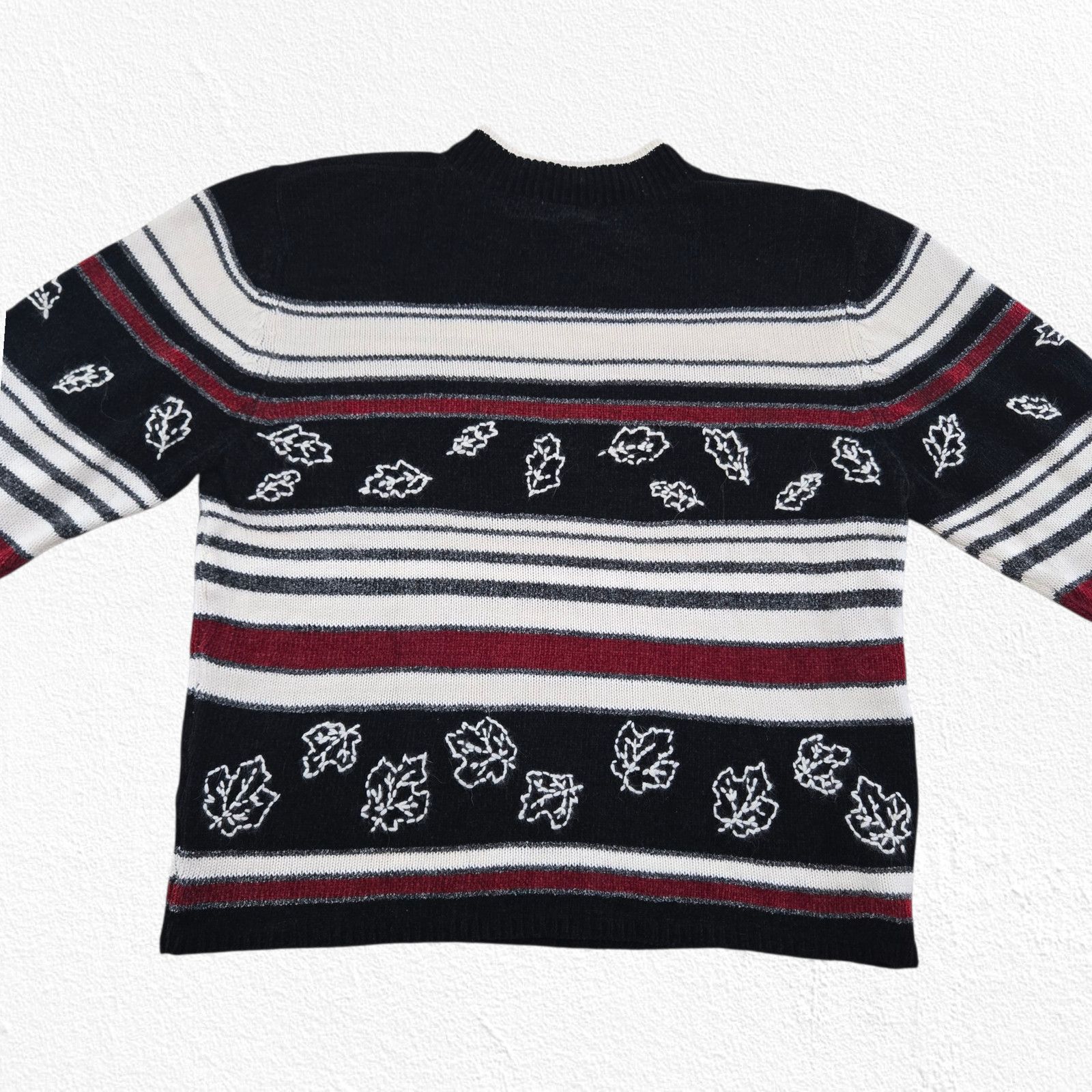 Vintage Y2K Fall Striped Leaf Knit Black Red White Sweater Size XL Size XL / US 12-14 / IT 48-50 - 9 Thumbnail